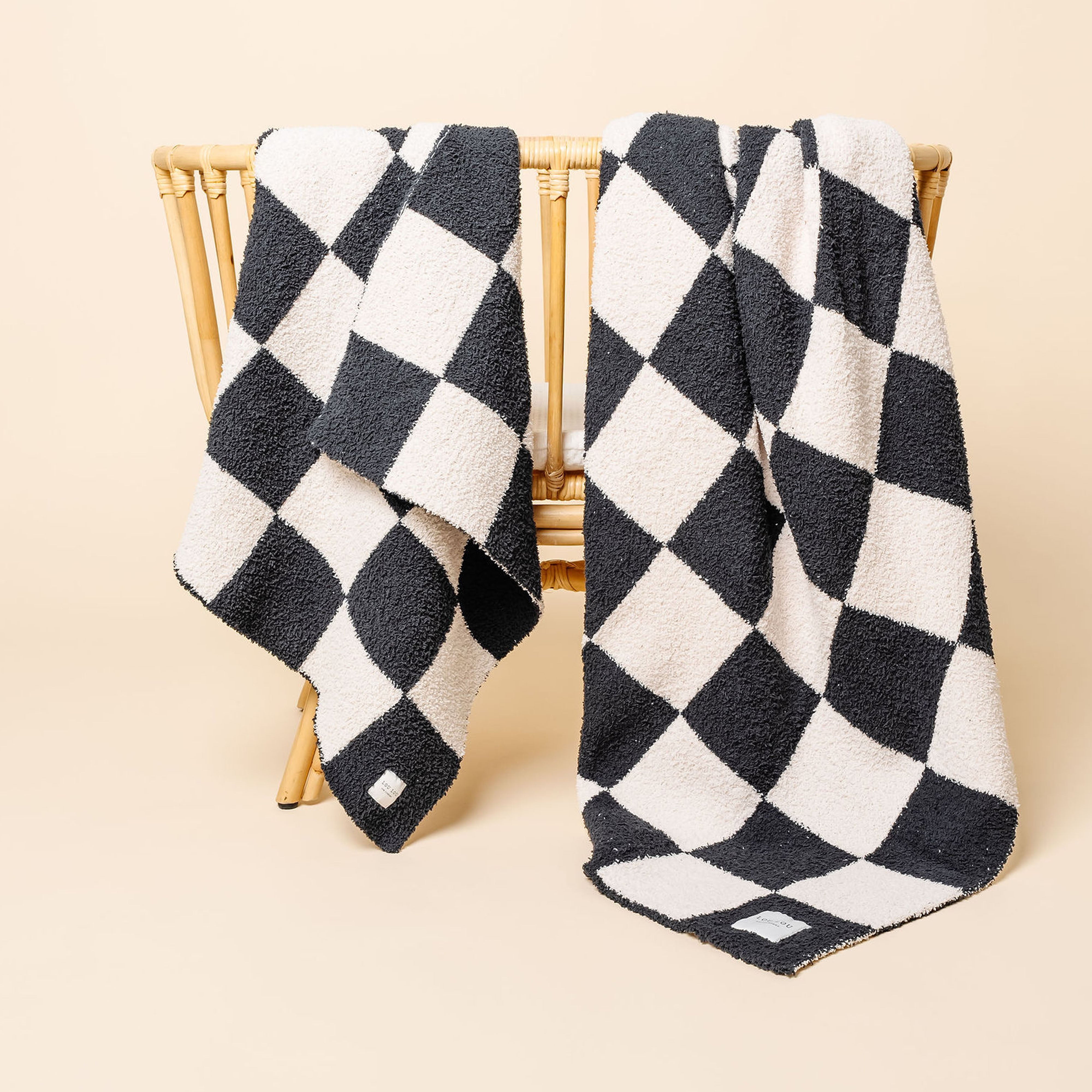 Chenille Blanket - Charcoal Check - Small & Large