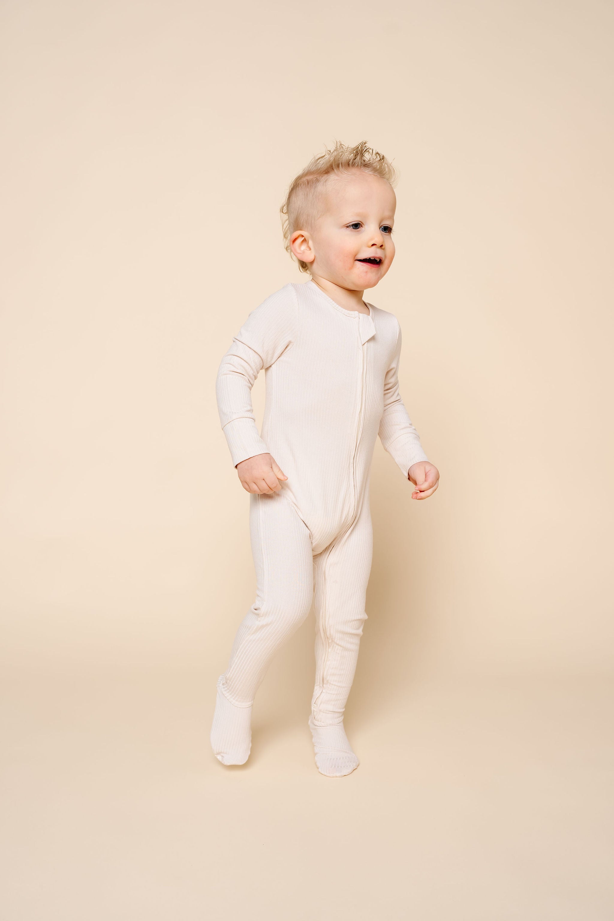cove zipper footies toddler boy standing