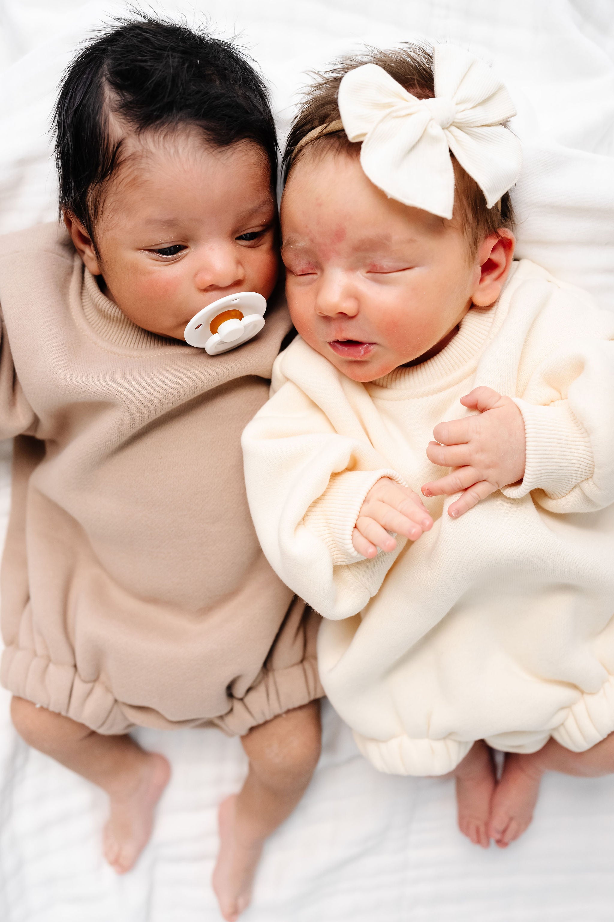 cream mocha sweatshirt romper zoom on details of fabric