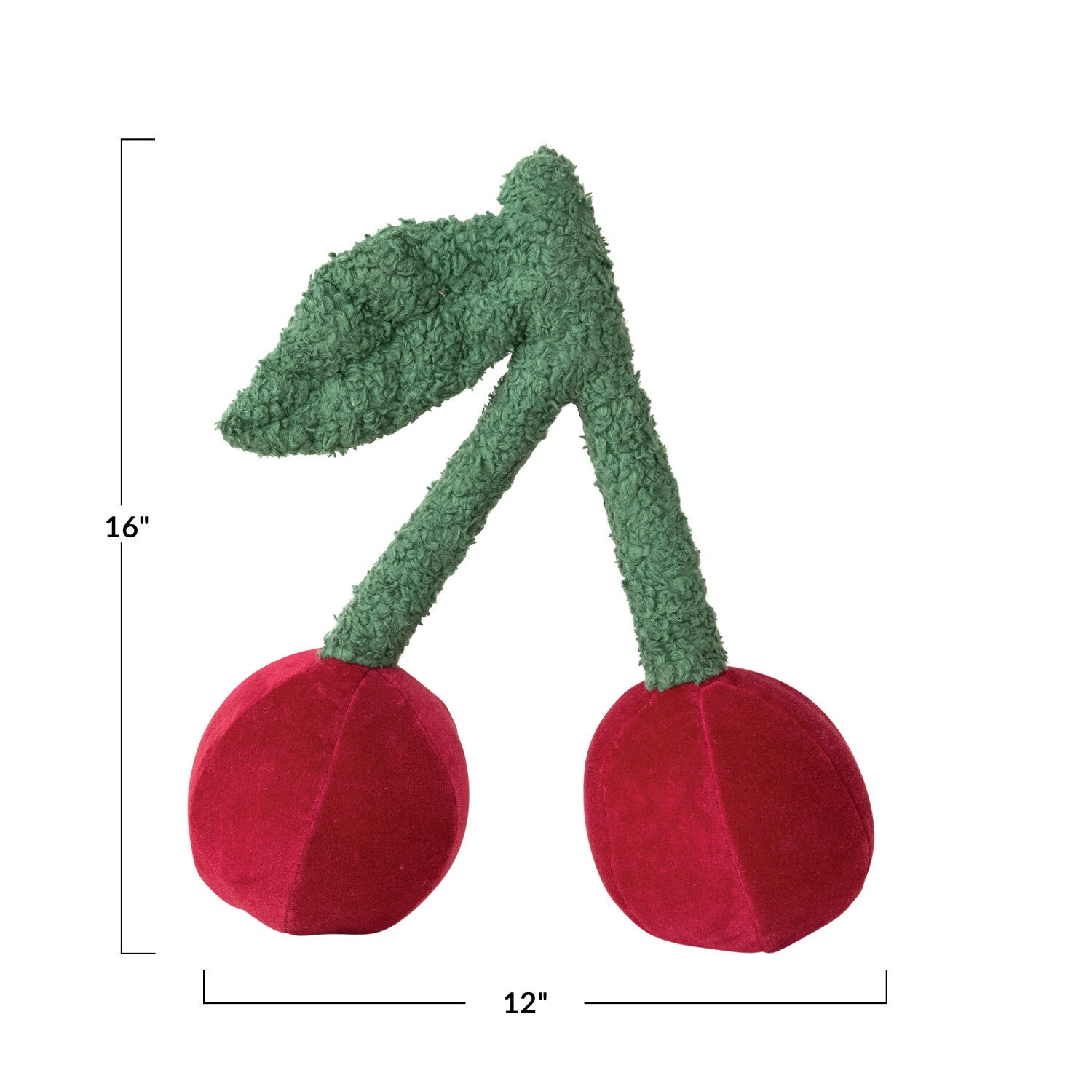 Cotton Velvet Cherry Shaped Pillow w/ Faux Sherpa Stem