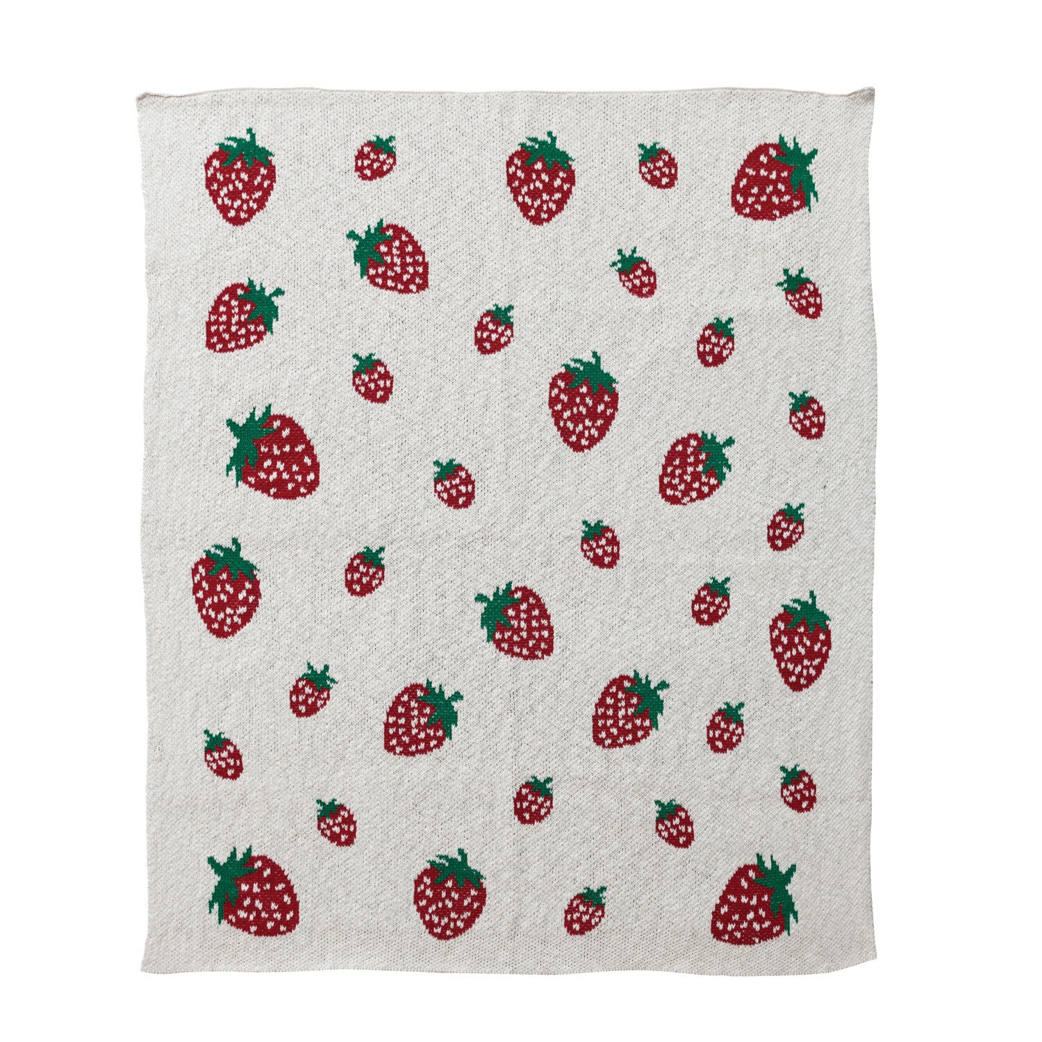 Cotton Knit Baby Blanket with Strawberries