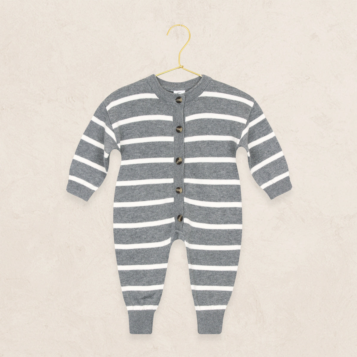 Knit Long Sleeve Onesie - Charcoal Stripe