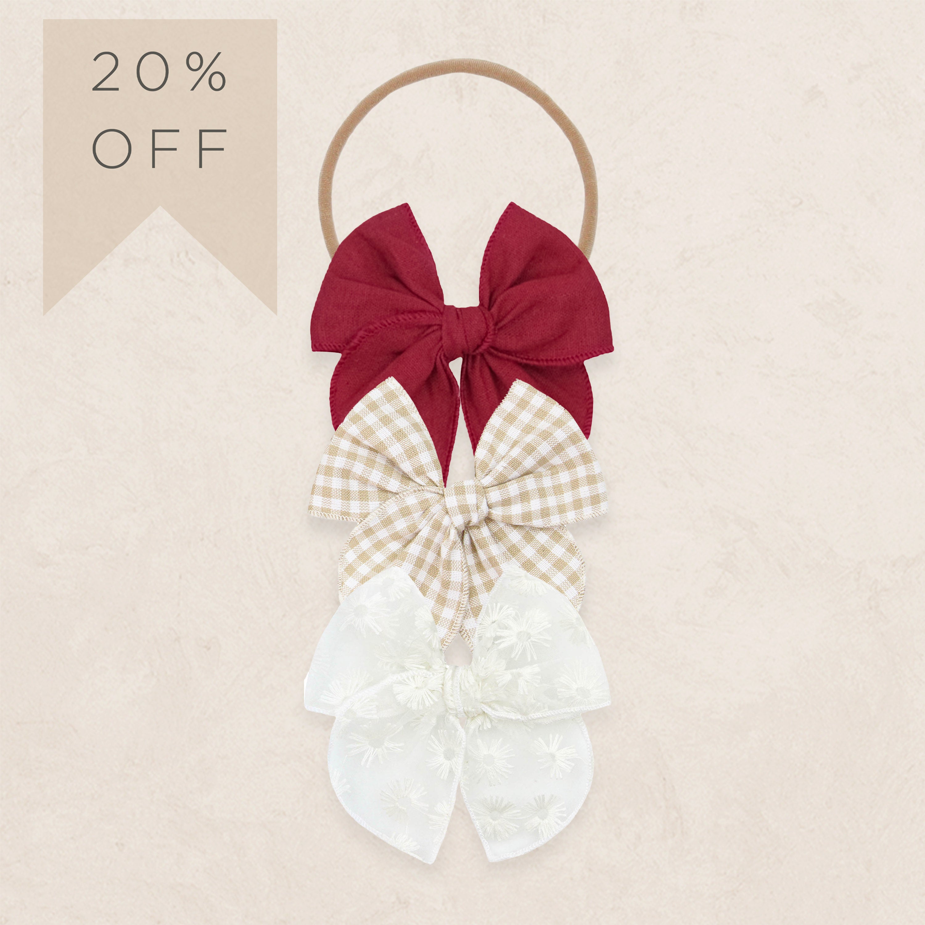 Heirloom Bow 3 Pack - Tan Gingham