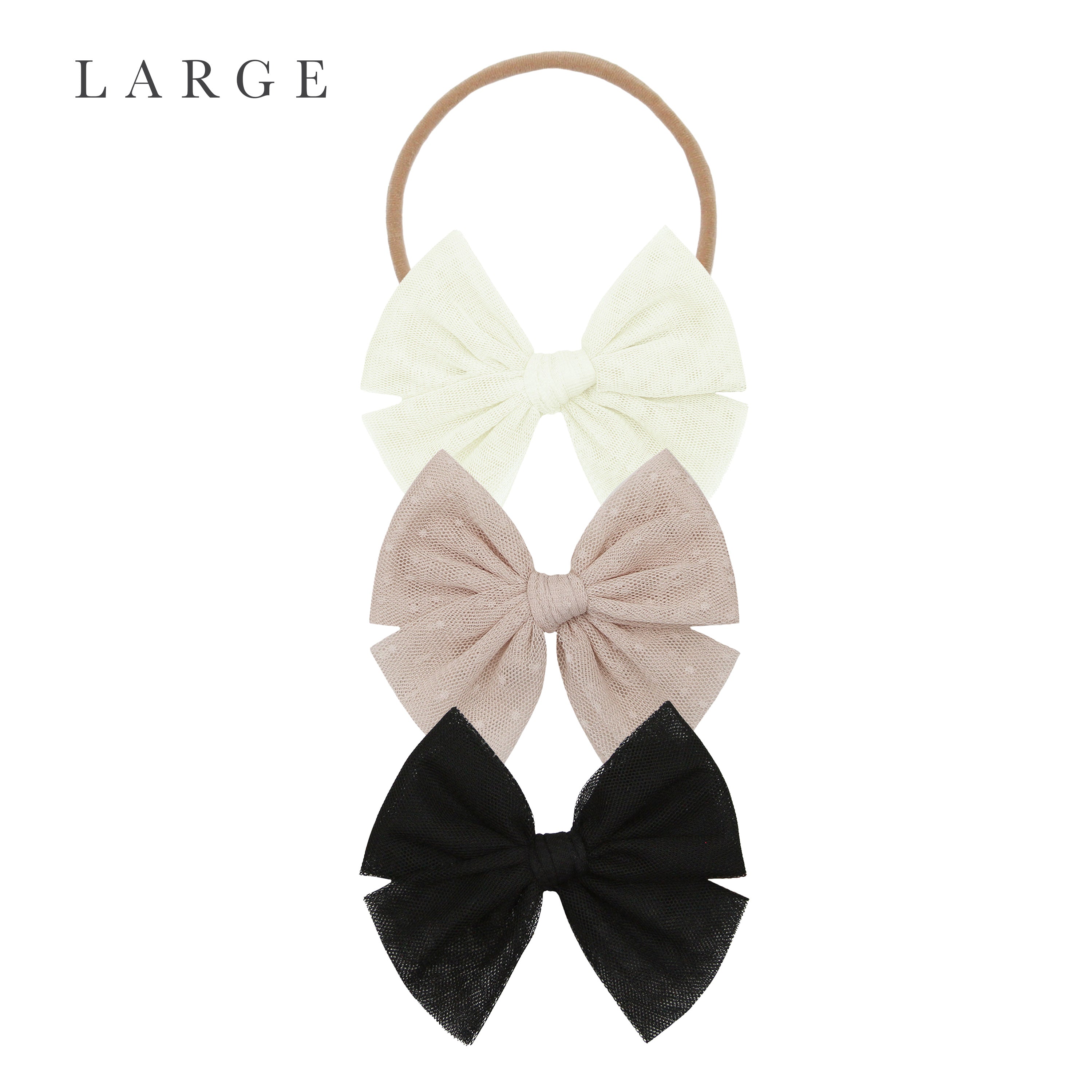 Tulle Bow 3 Pack: Tan Dot