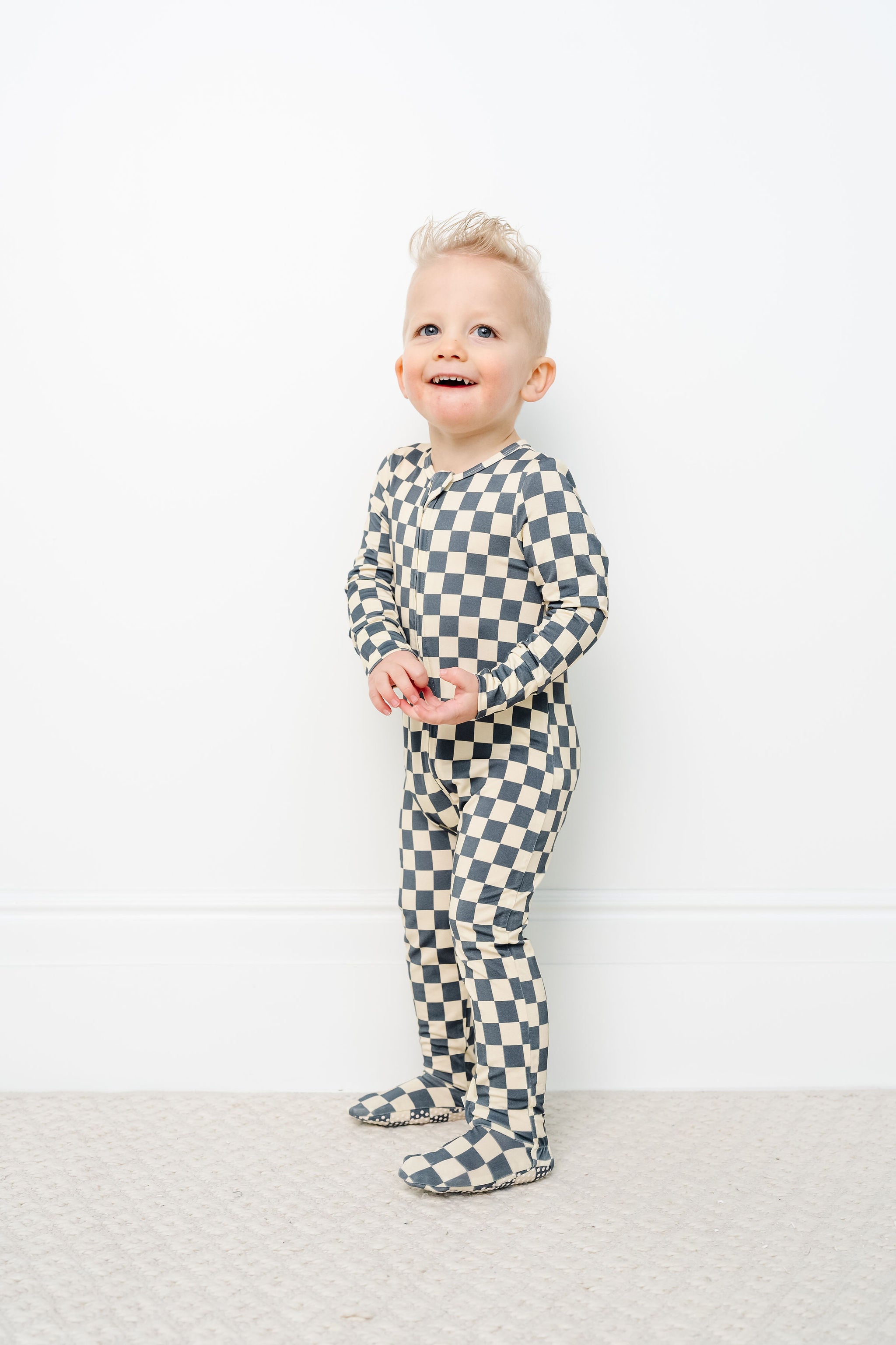 miles zipper footies toddler boy standing