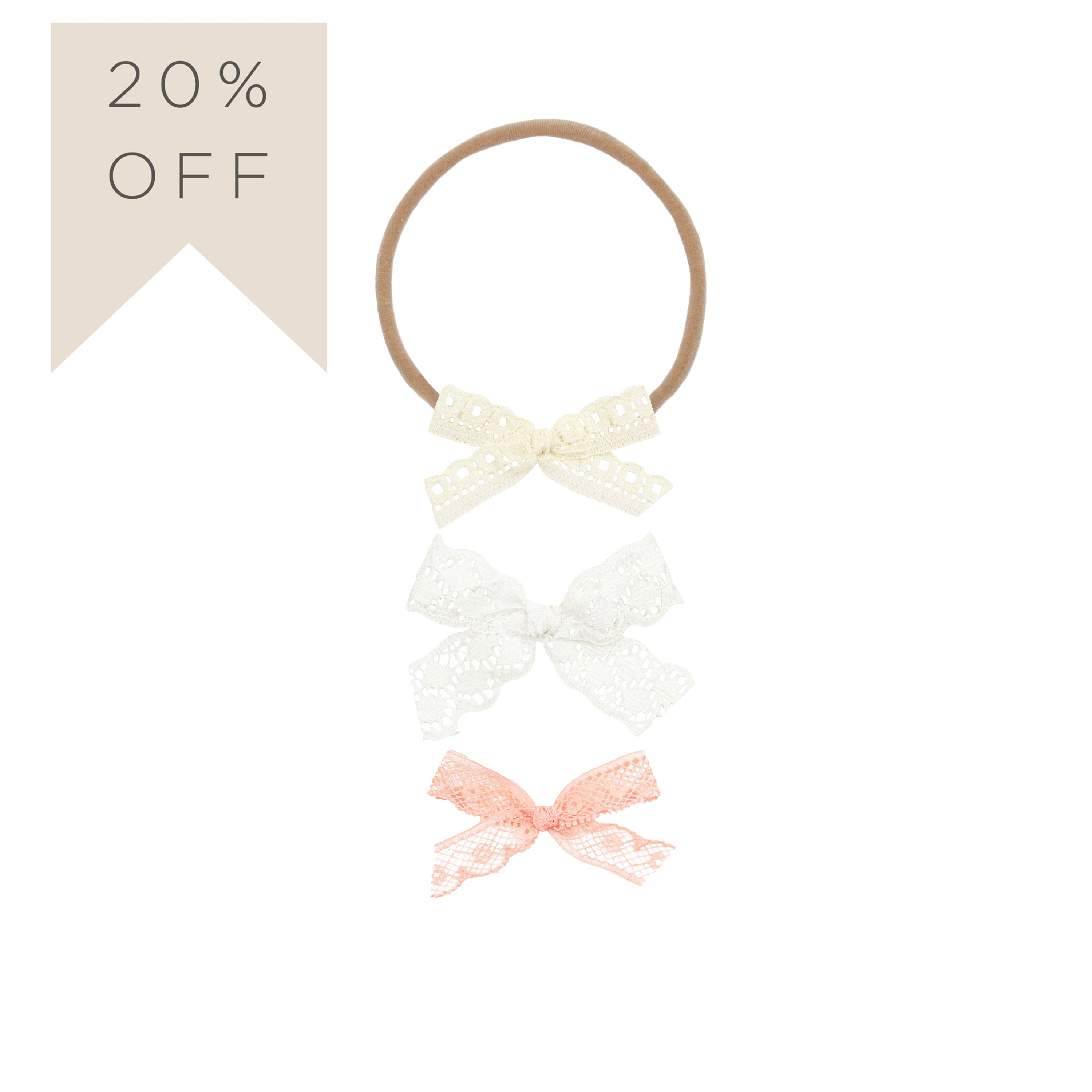 Lace Bow 3 Pack - Mini Cream Headbands