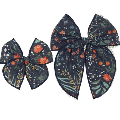 Heirloom Bow - Navy Floral Clip