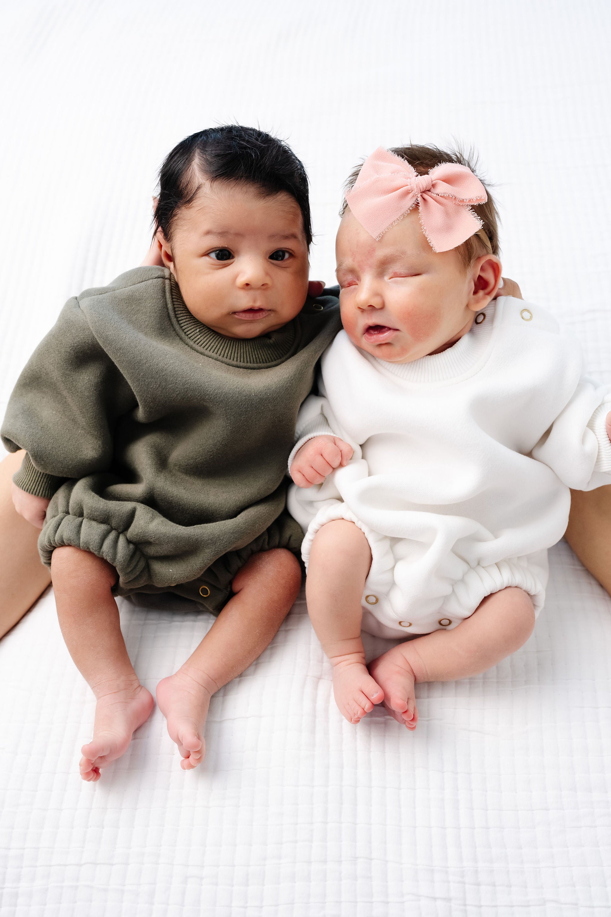 olive white sweatshirt romper baby girl baby boy