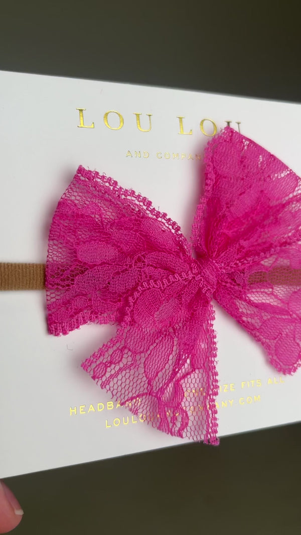 Lace Bow - Hot Pink
