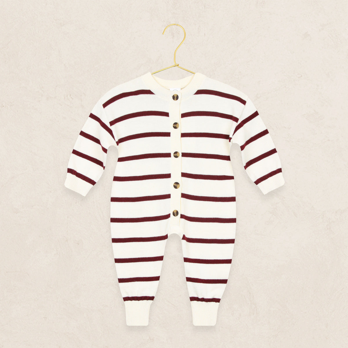 Knit Long Sleeve Onesie - Maroon Stripe