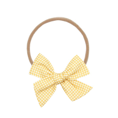 Linen Bow - Yellow Gingham Headband