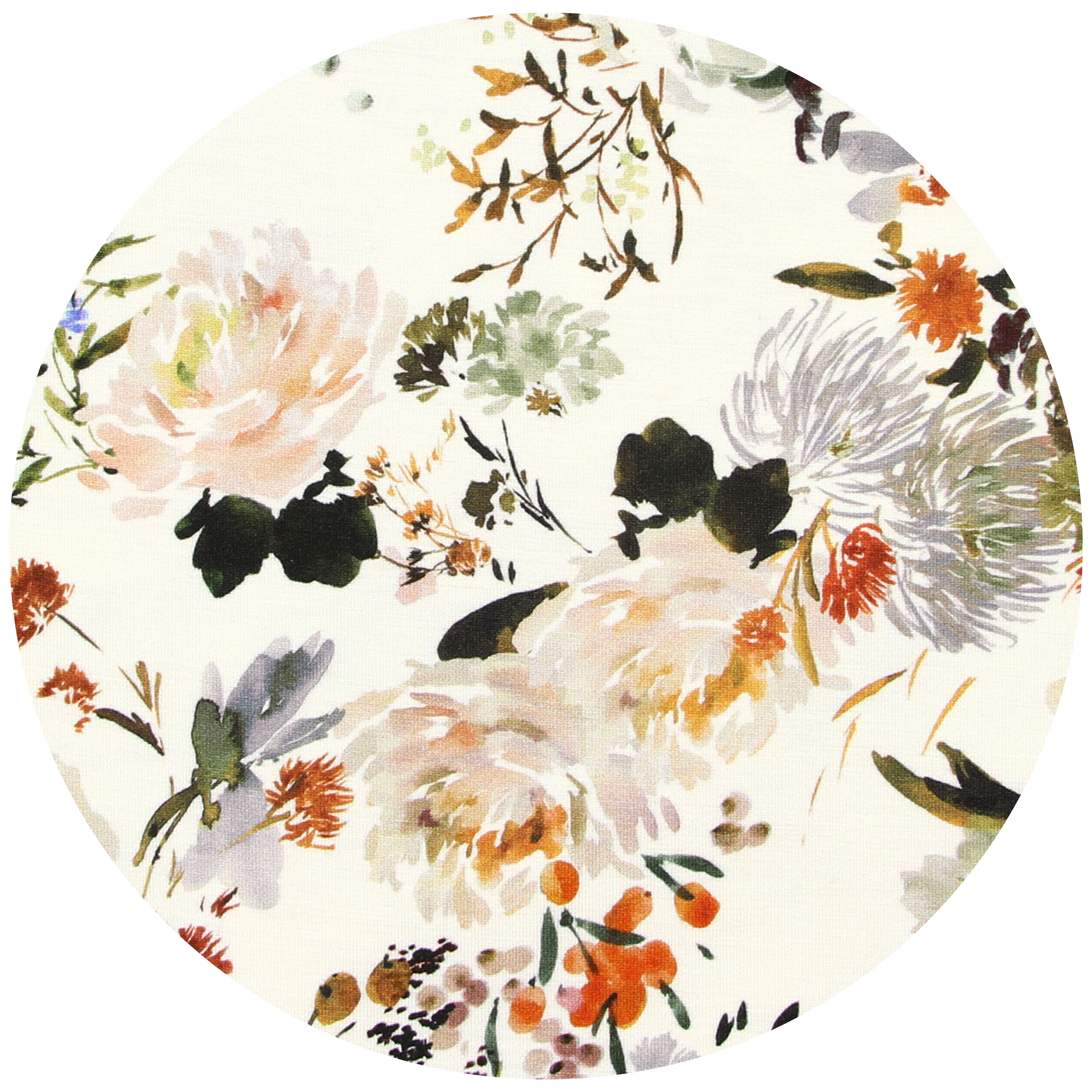 nellie white background with earth tone floral pattern swatch