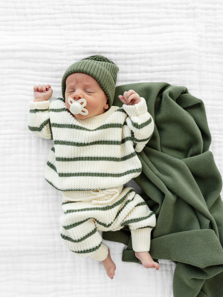Olive Stripe Heirloom Knit