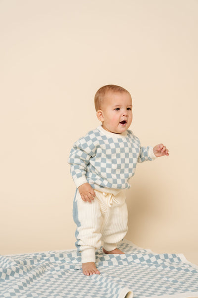 Knit Chunky Sweater - Steele Checkered
