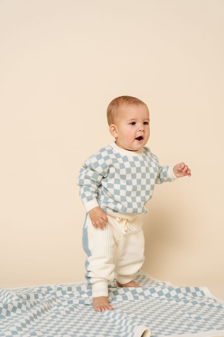 Knit Chunky Sweater - Steele Checkered