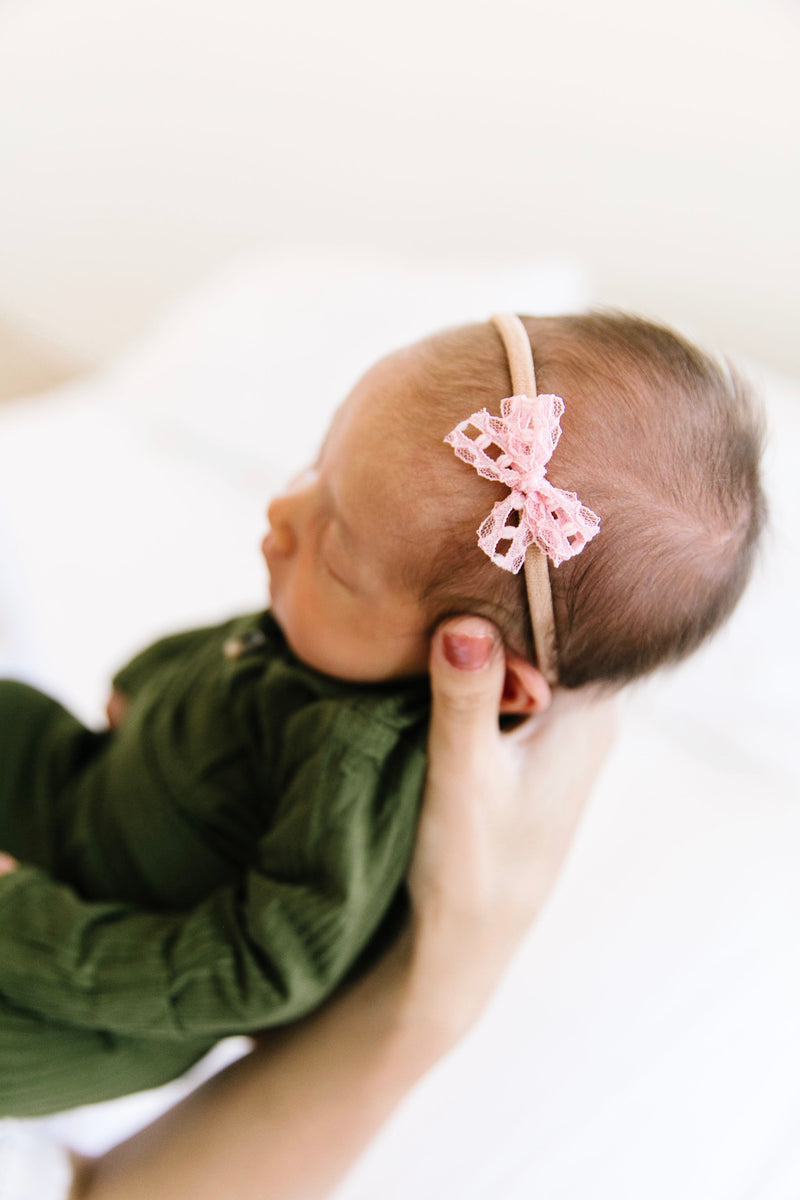 Lace Bow 4 Pack - Mini Hot Pink Headbands