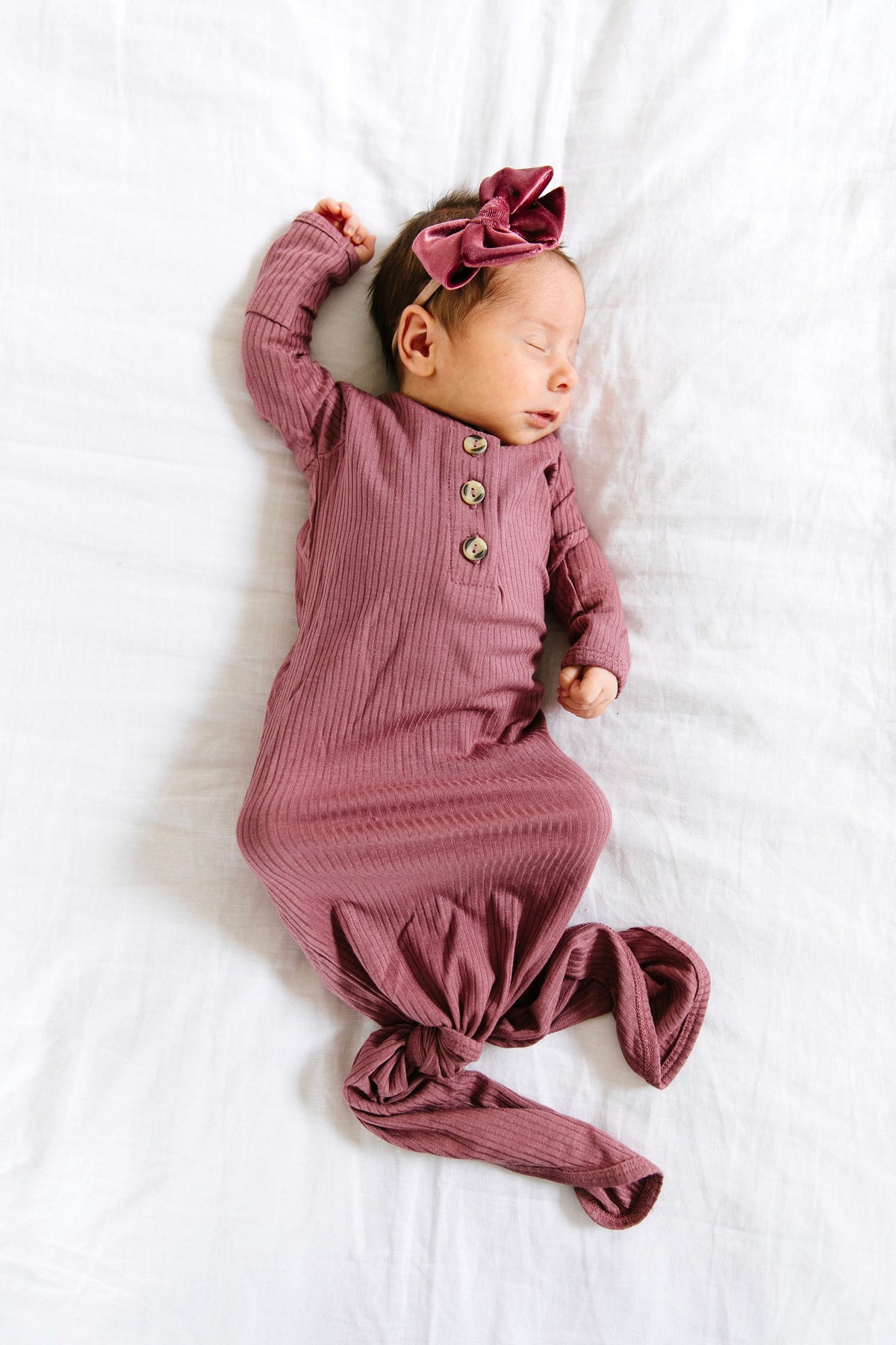 Marjorie Ribbed Newborn Headband Bundle + Knotted Gown