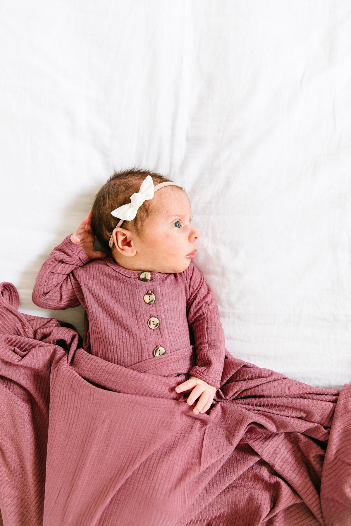 Marjorie Ribbed Newborn Headband Bundle + Knotted Gown