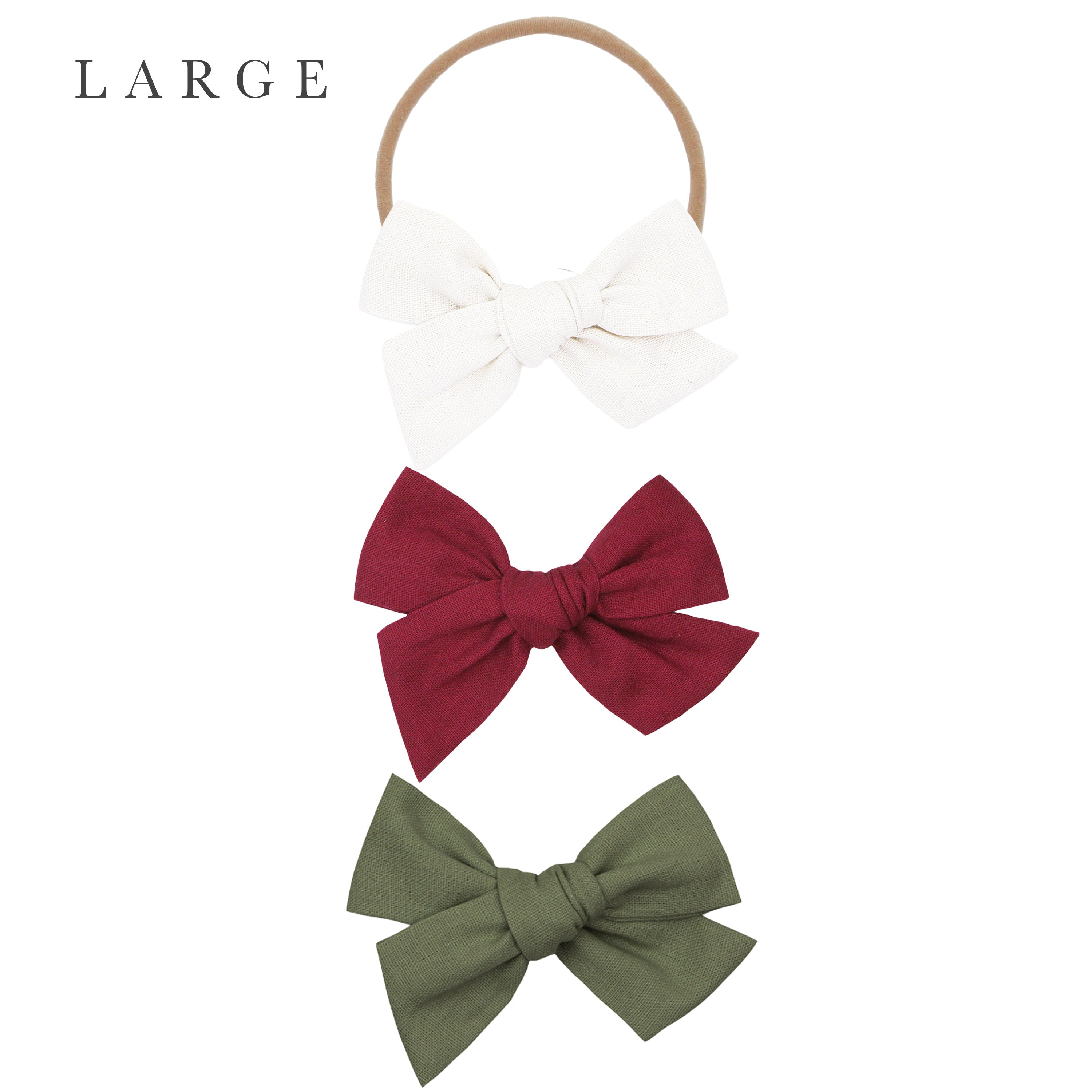 Linen Bow 3 Pack: Cranberry Headbands