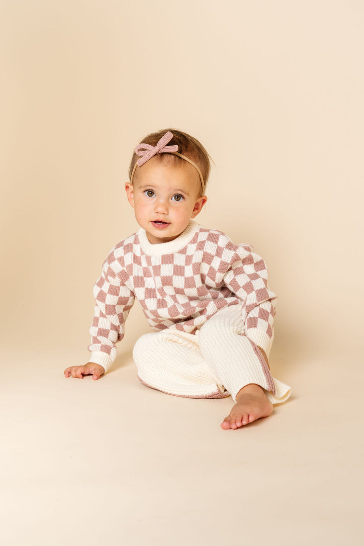 Knit Chunky Sweater - Mauve Checkered