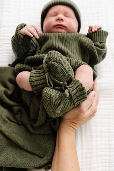 Knit Booties - Olive