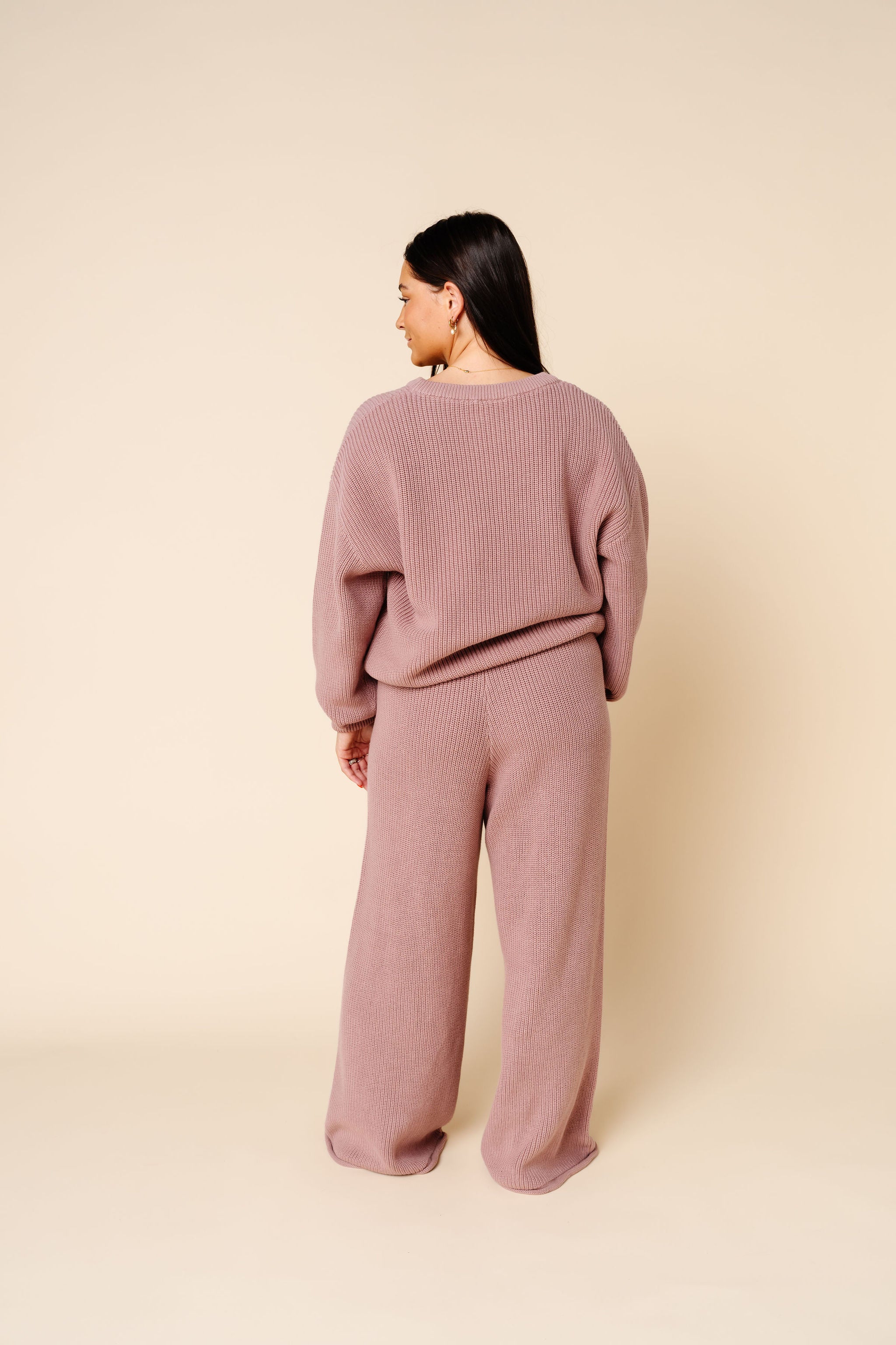 Knit Women's Chunky Wide Leg Pants - Mauve