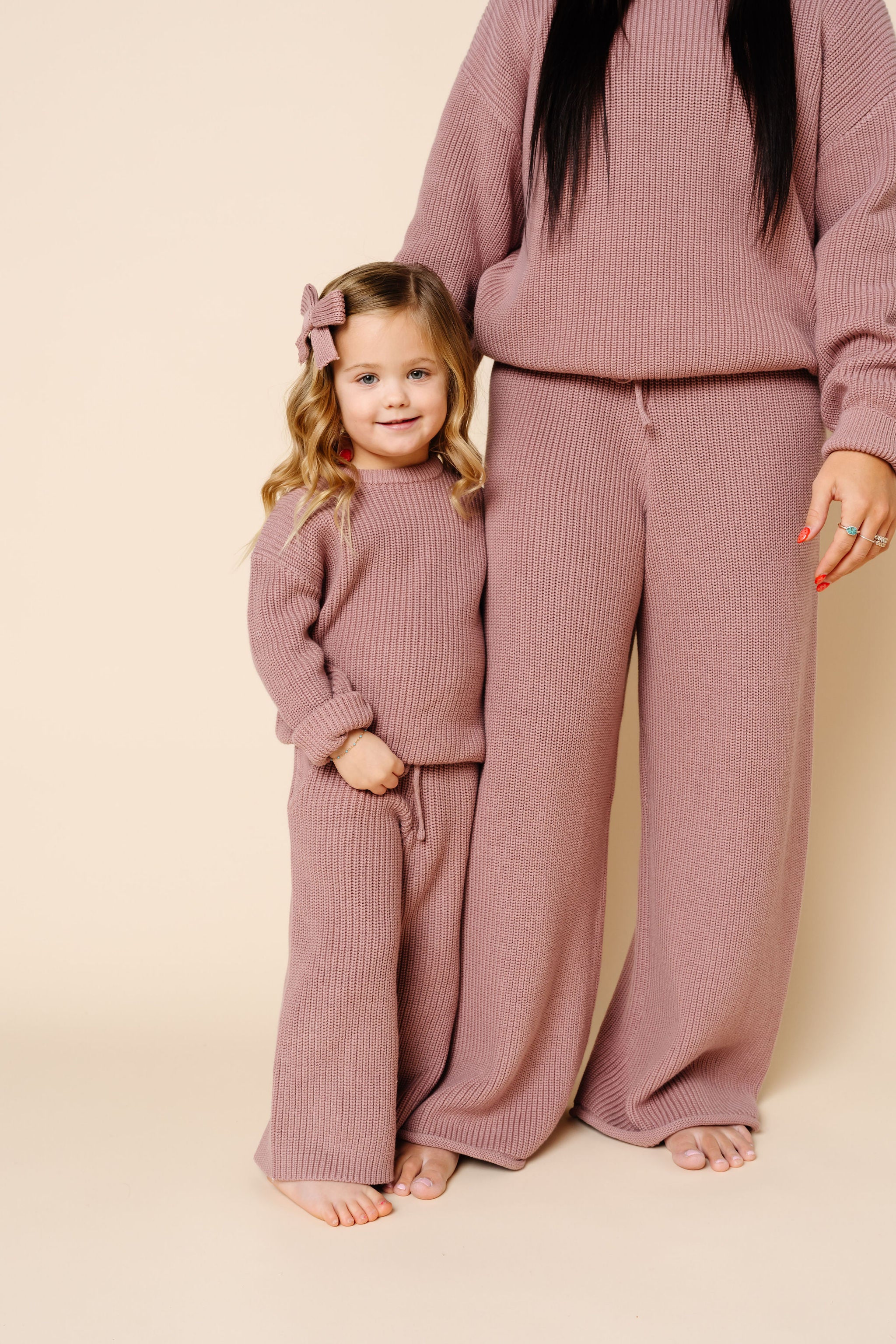 Knit Women's Chunky Wide Leg Pants - Mauve