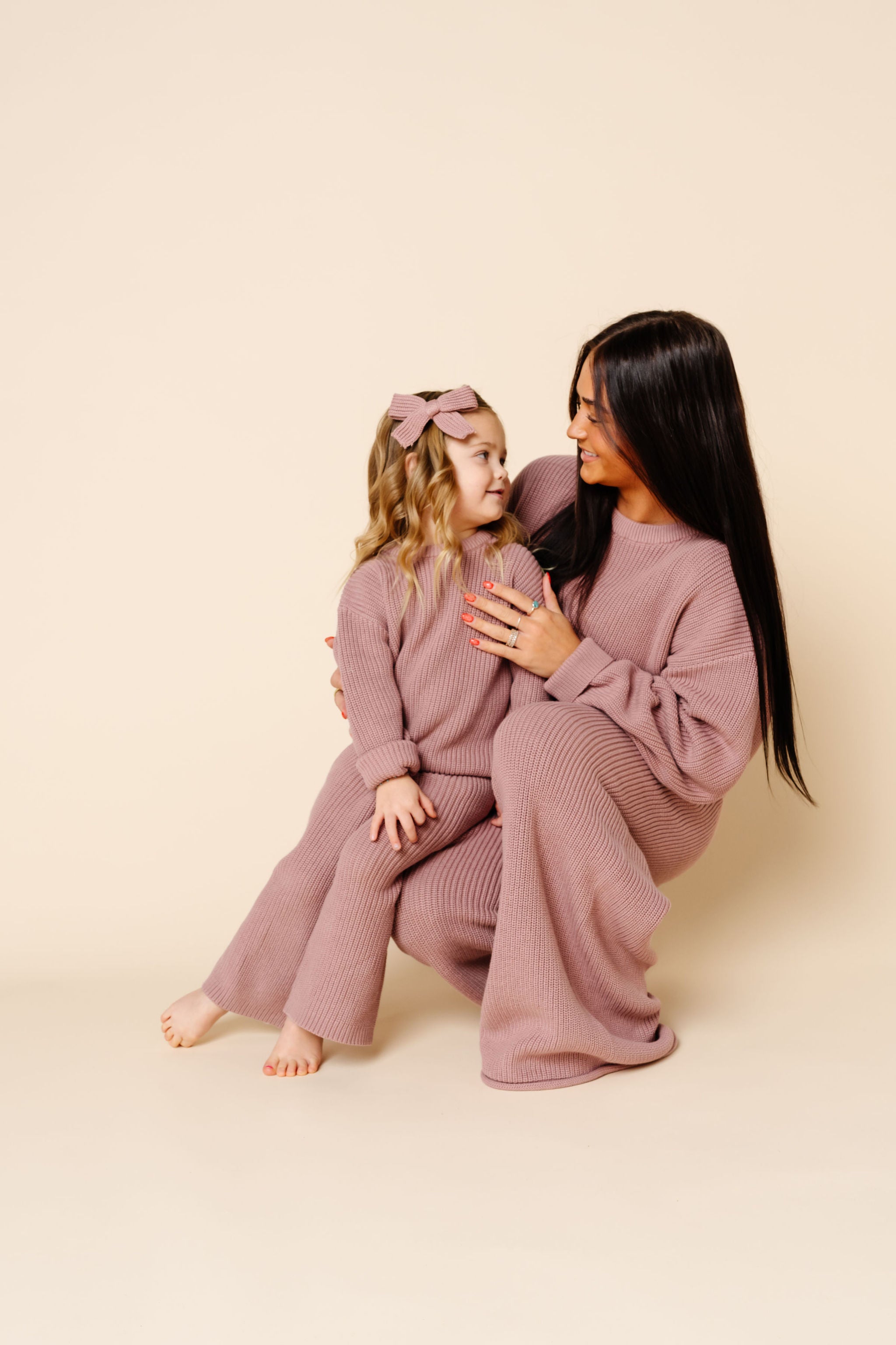 Sweater Bow - Mauve Chunky Knit Clip