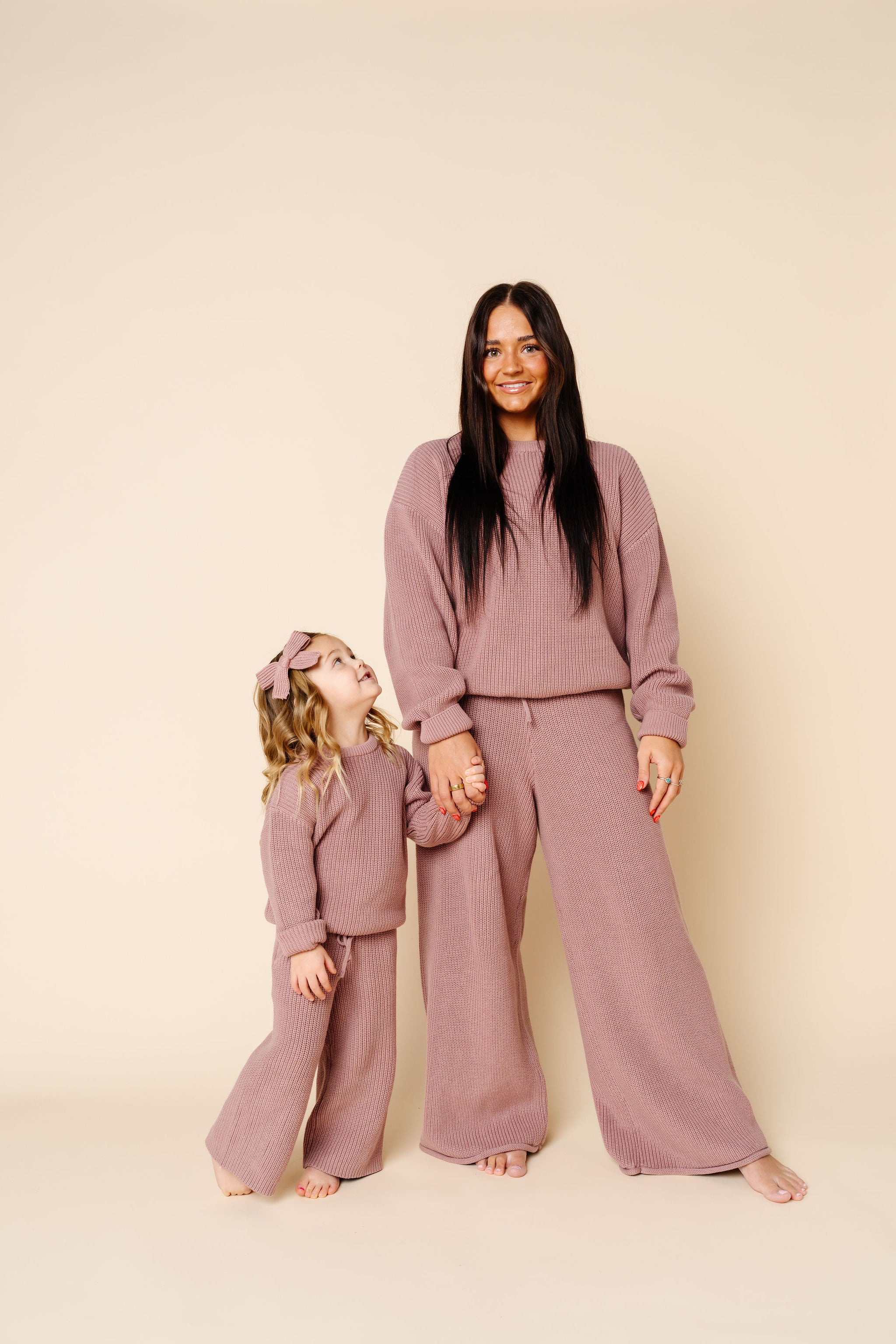 Knit Women's Chunky Wide Leg Pants - Mauve