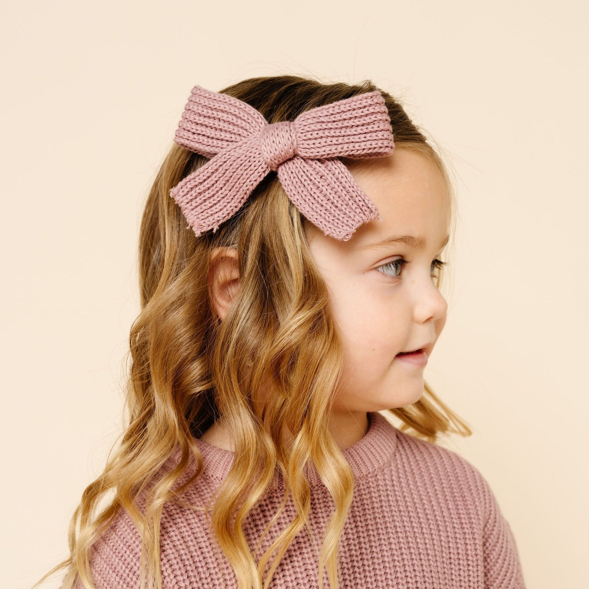 Sweater Bow - Mauve Chunky Knit Clip