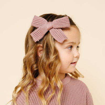 Sweater Bow - Mauve Chunky Knit Clip