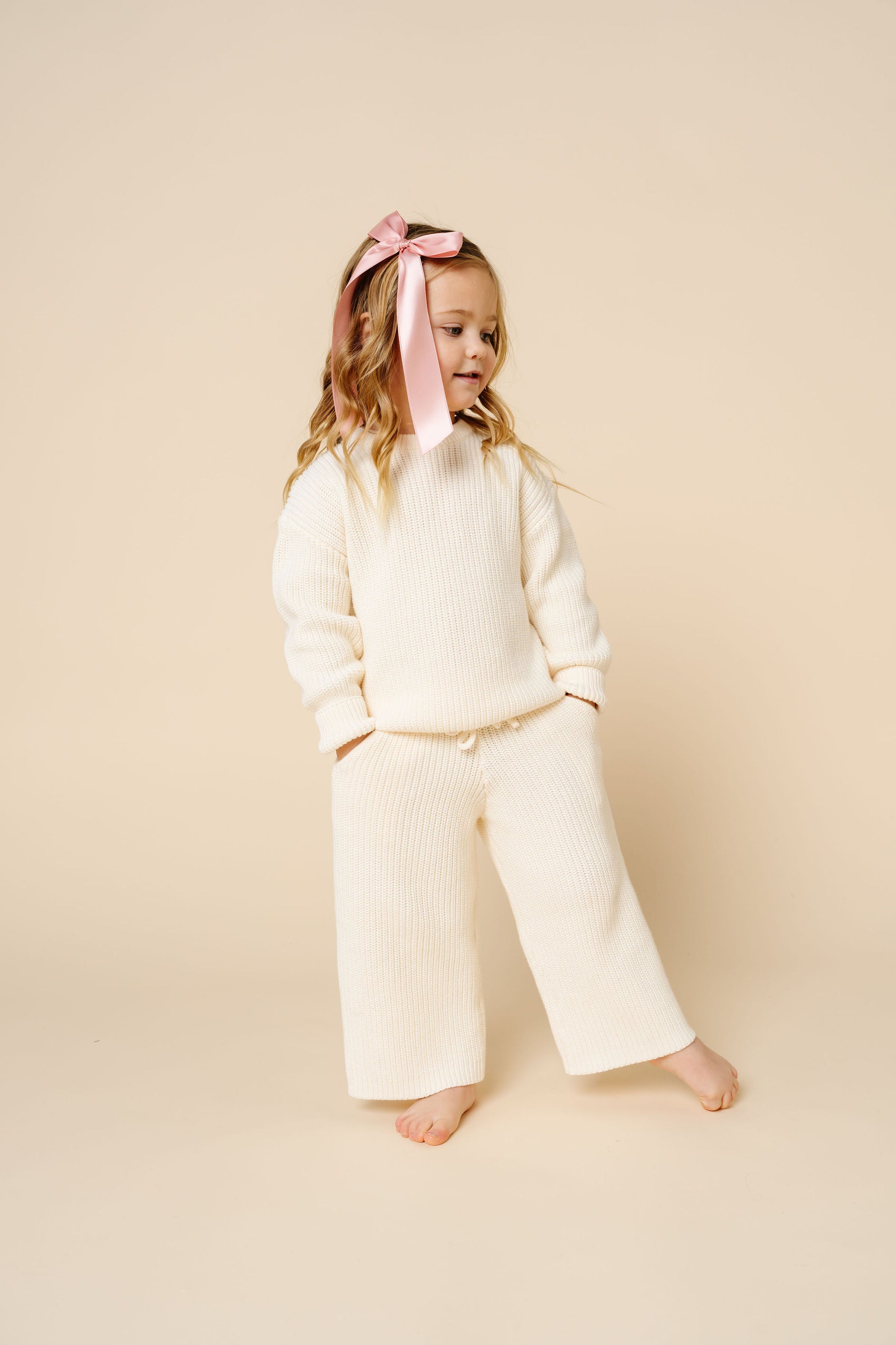 Knit Chunky Wide Leg Pants - Ivory