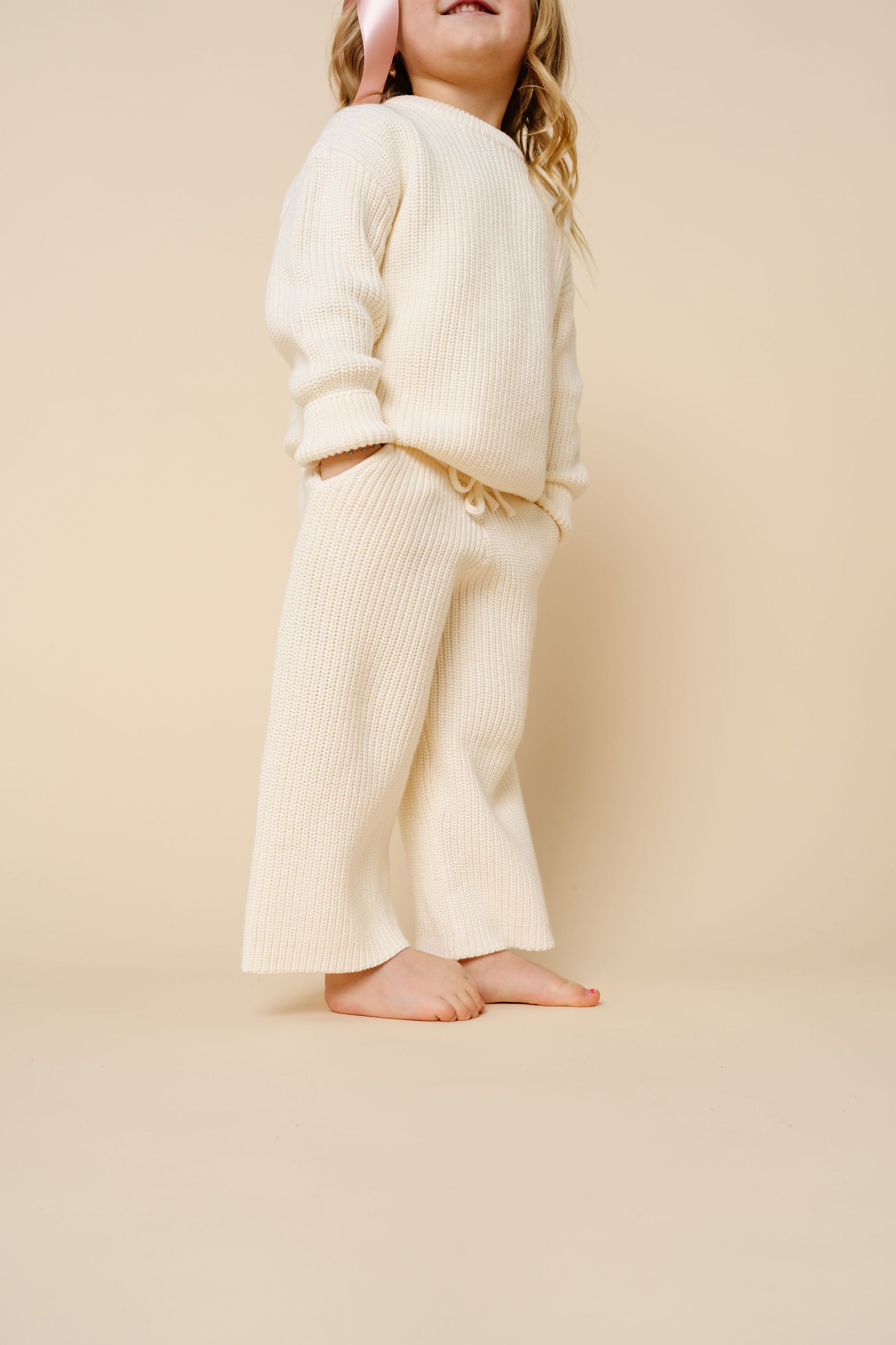 Knit Chunky Wide Leg Pants - Ivory