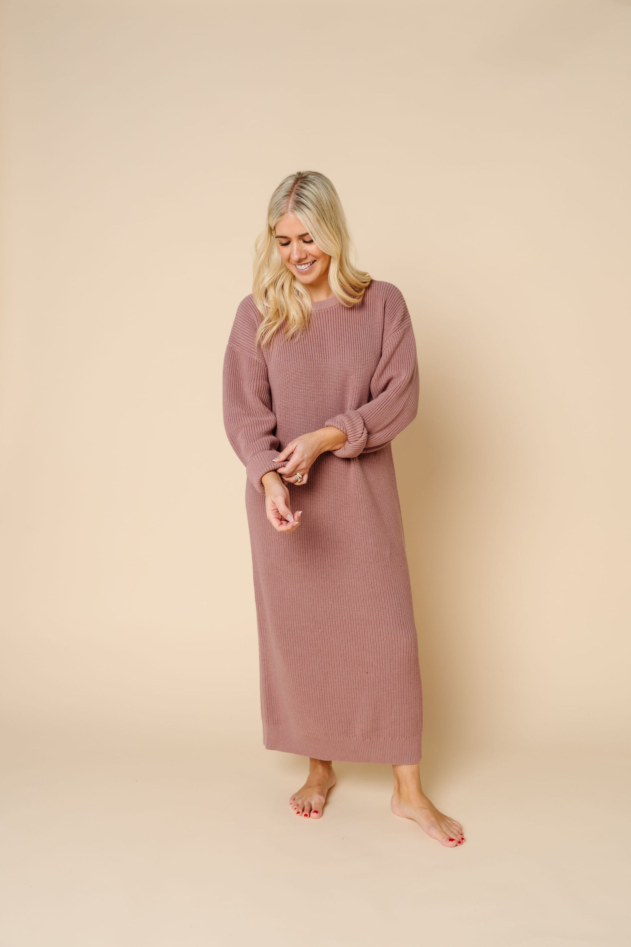 Knit Women's Sweater Maxi Dress - Mauve