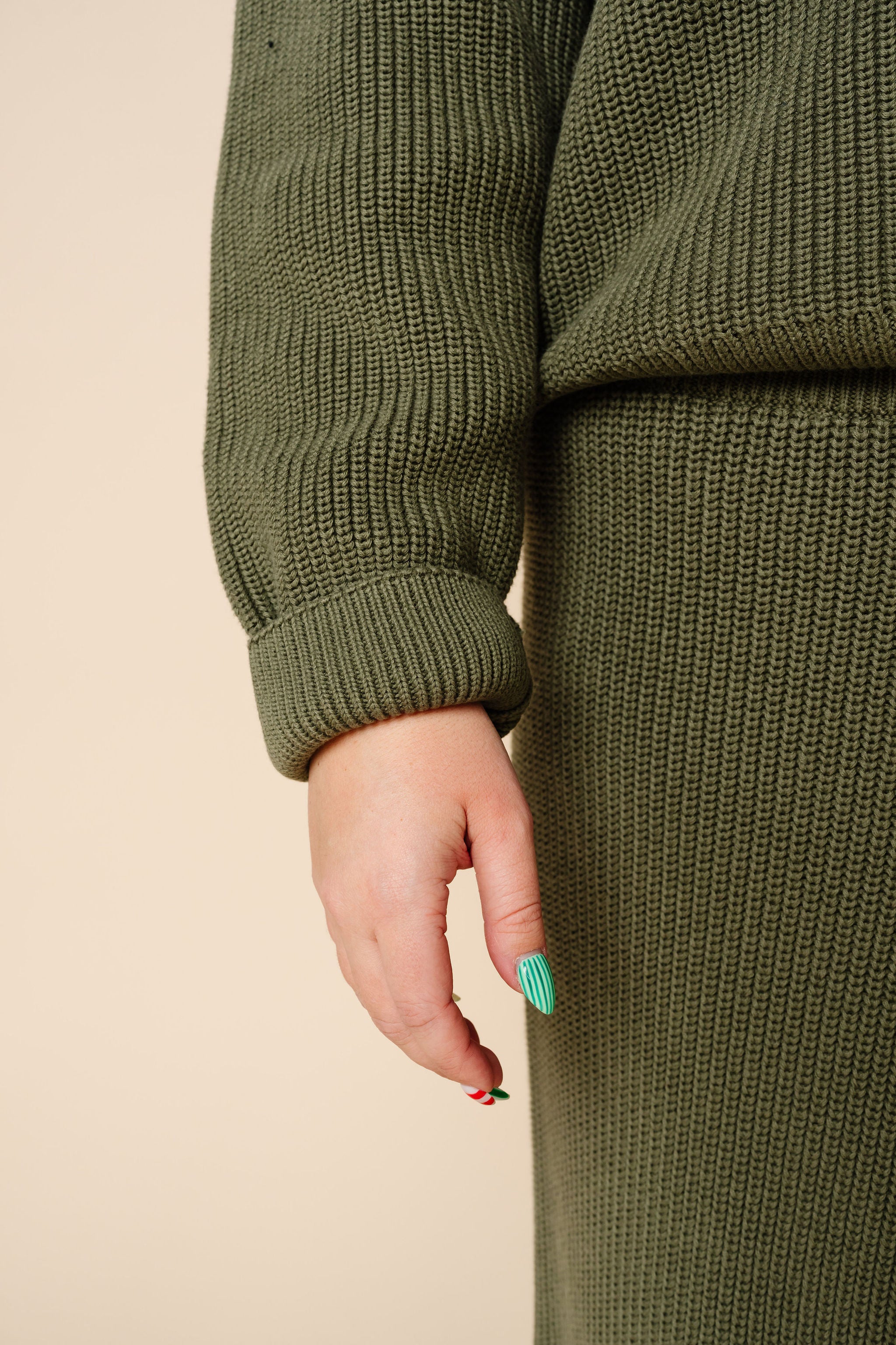 Knit Women's Chunky Wide Leg Pants - Olive