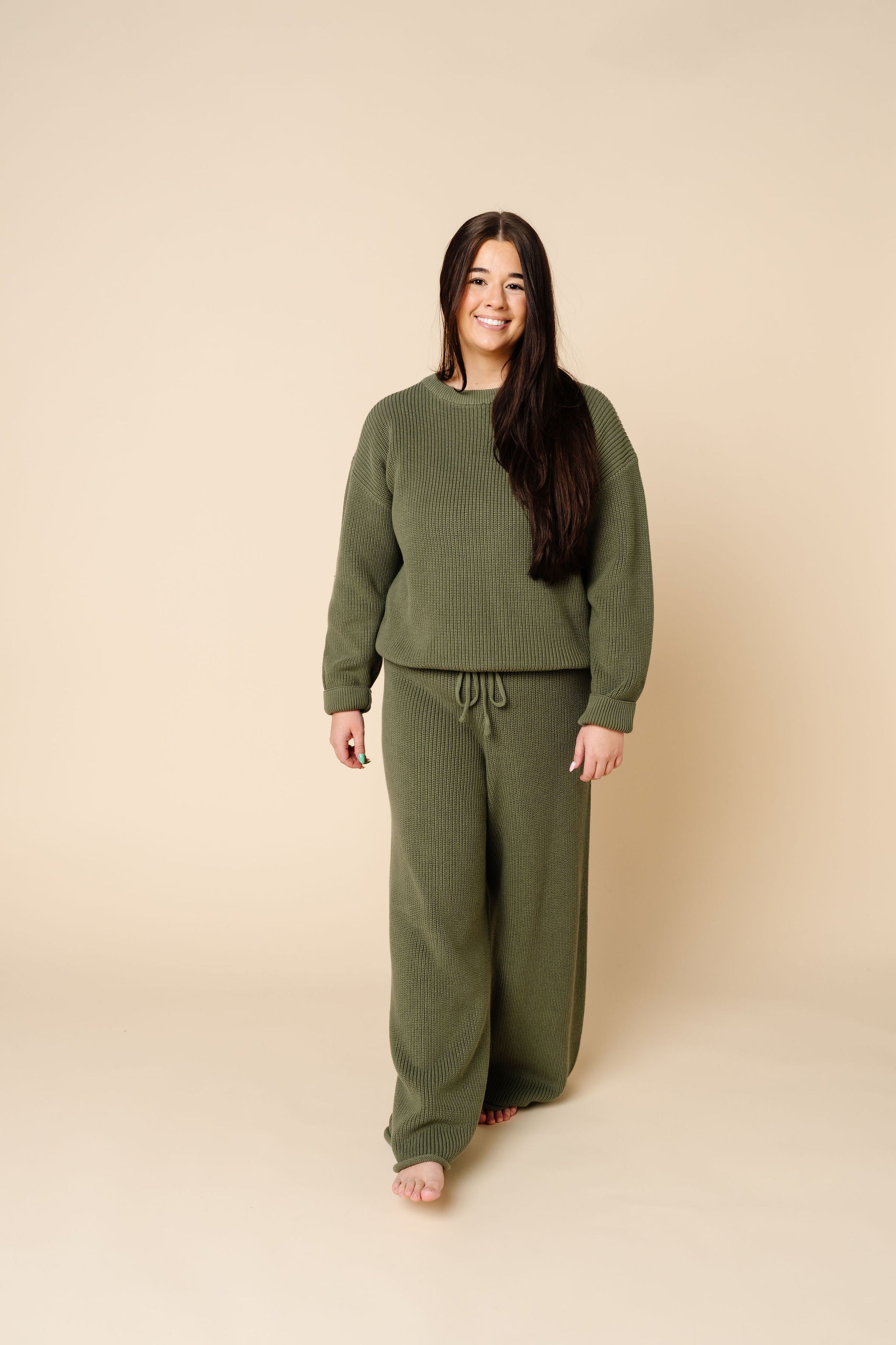 Knit Women's Chunky Wide Leg Pants - Olive