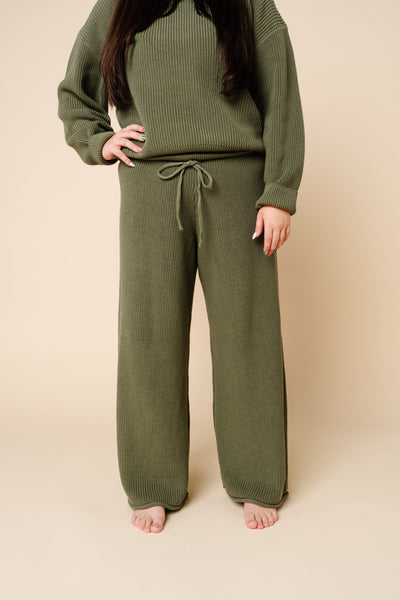 Knit Women's Chunky Wide Leg Pants - Olive