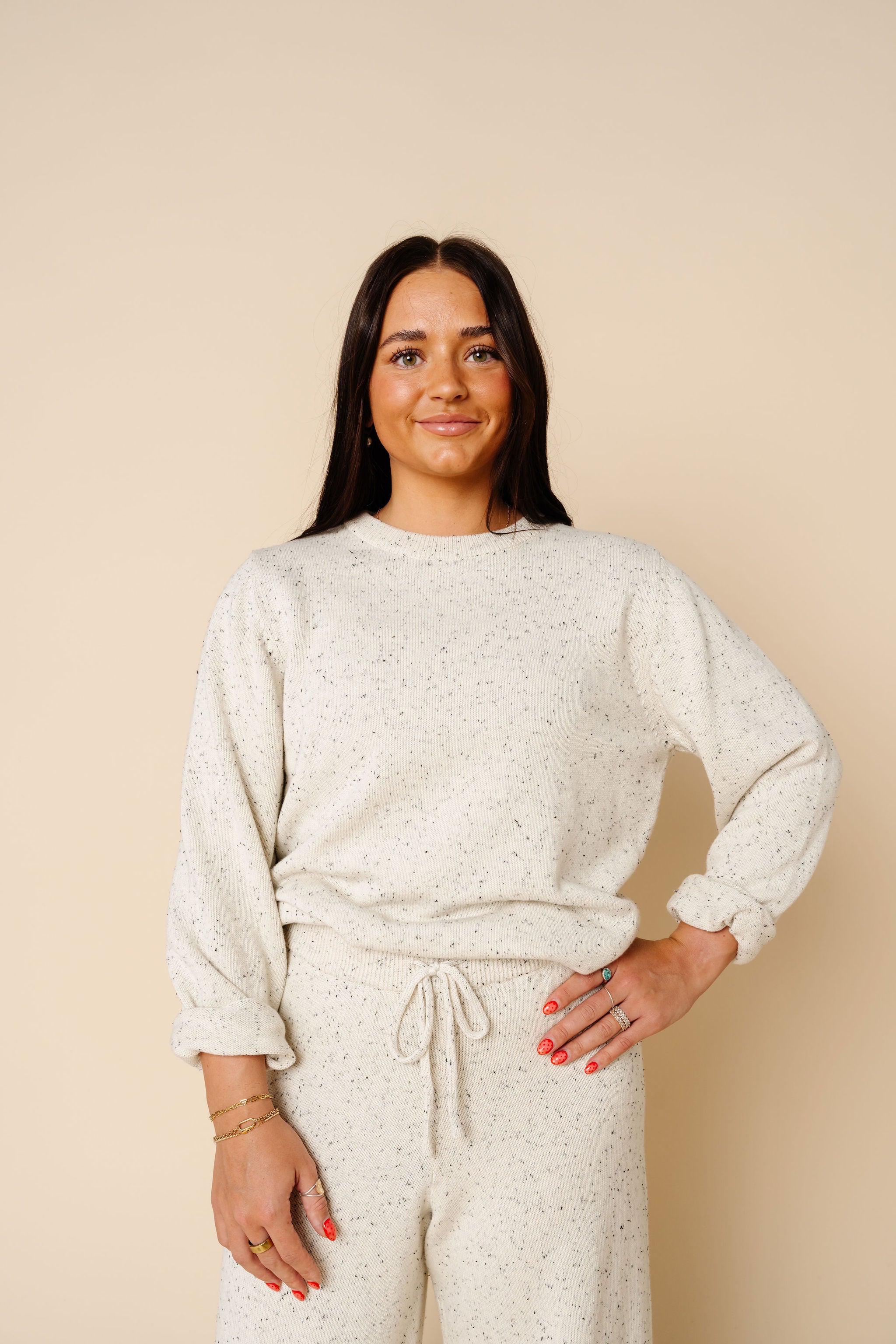 Knit Women's Sweater - Cream Speckle