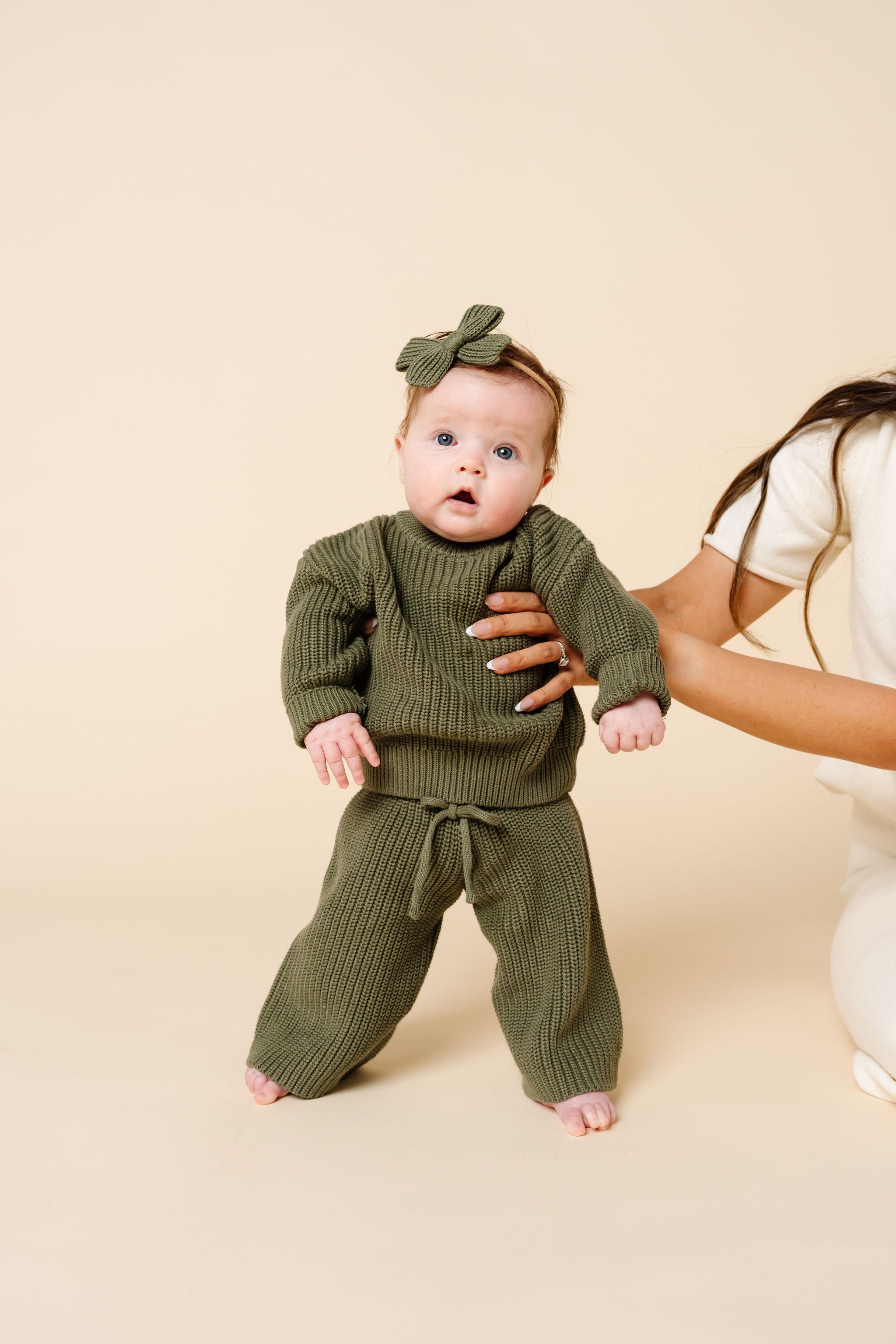 Knit Chunky Wide Leg Pants - Olive