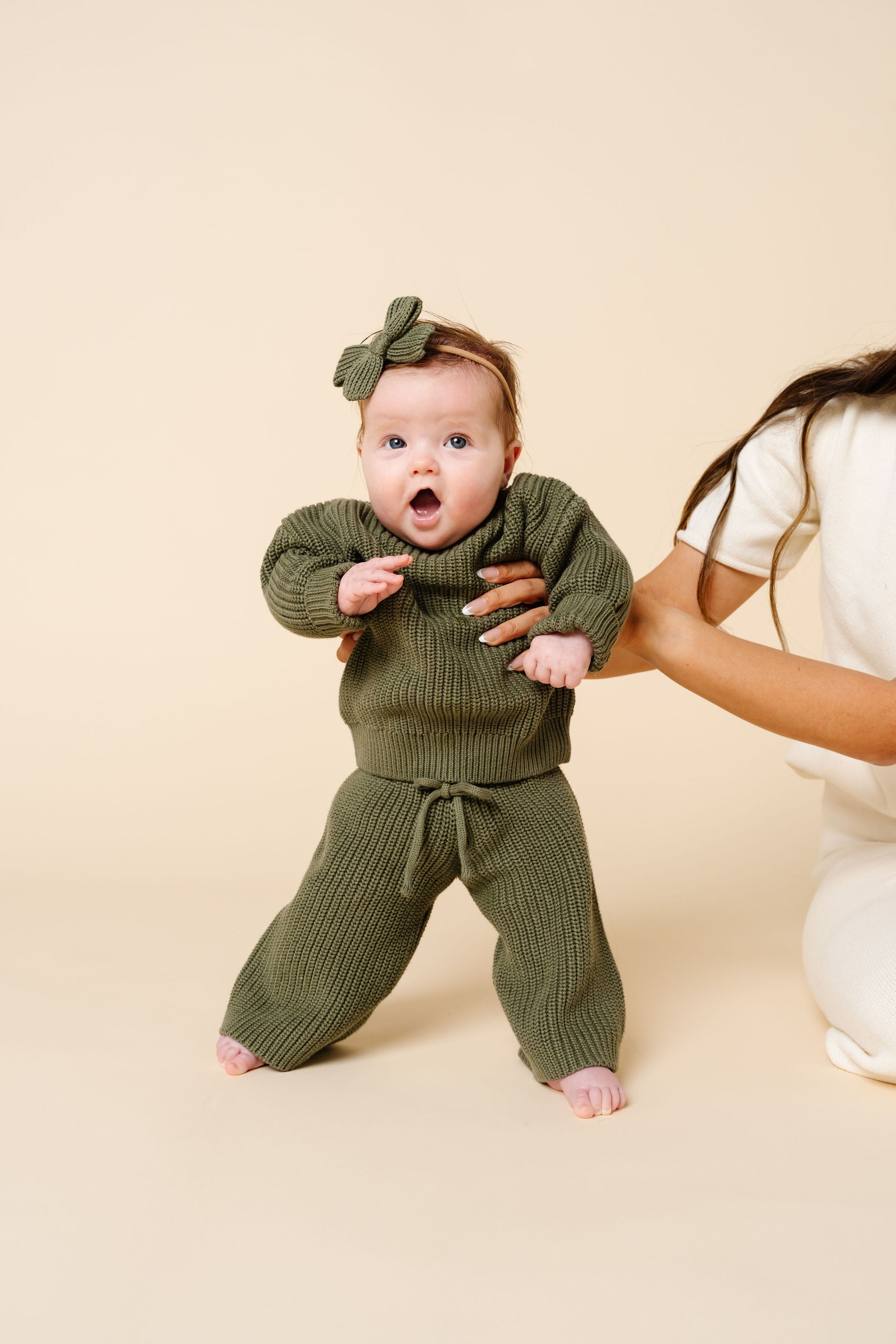 Sweater Bow - Olive Chunky Knit Headband