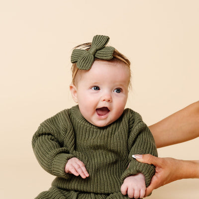 Sweater Bow - Olive Chunky Knit Headband