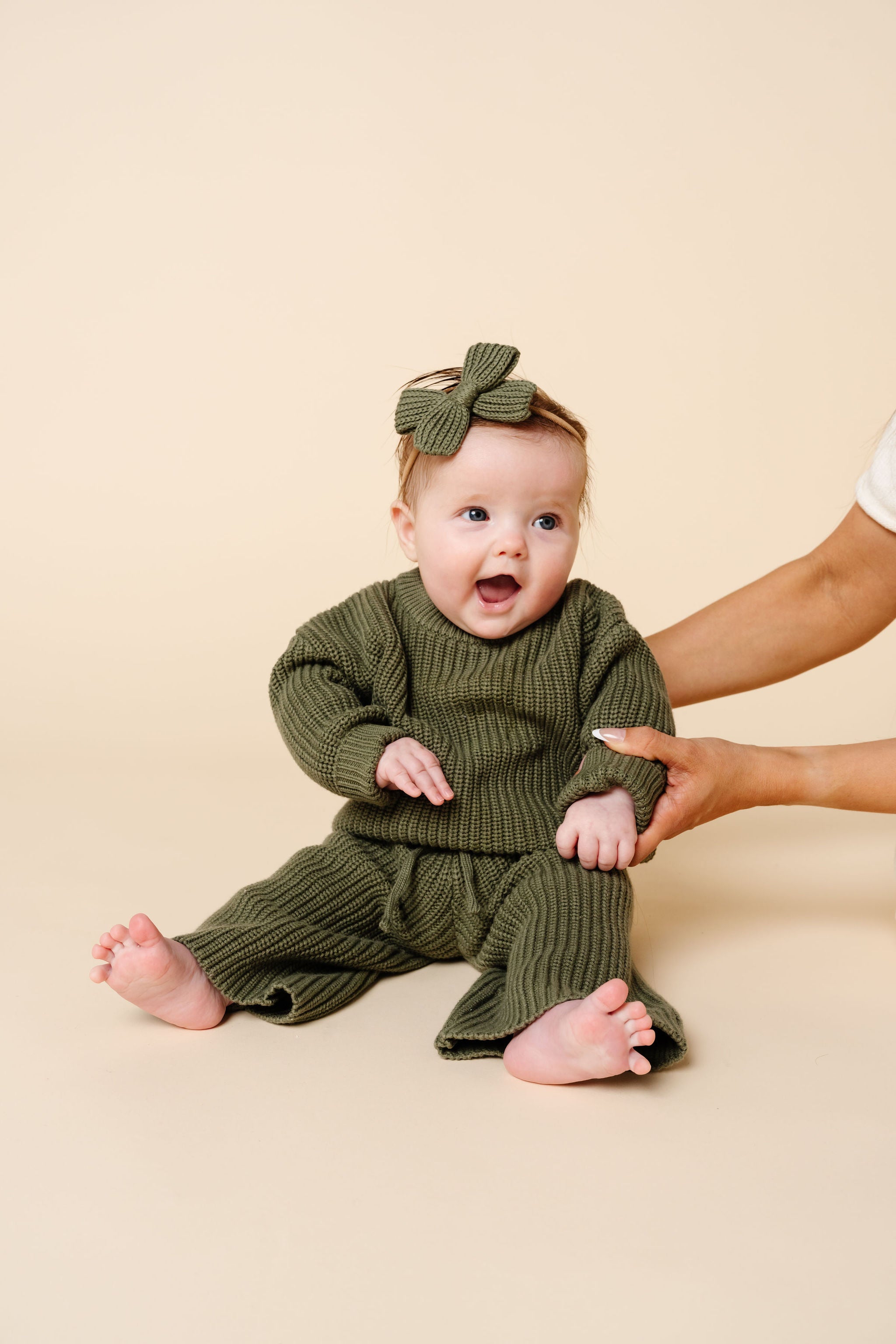 Knit Chunky Wide Leg Pants - Olive