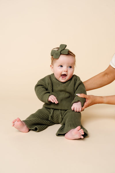Sweater Bow - Olive Chunky Knit