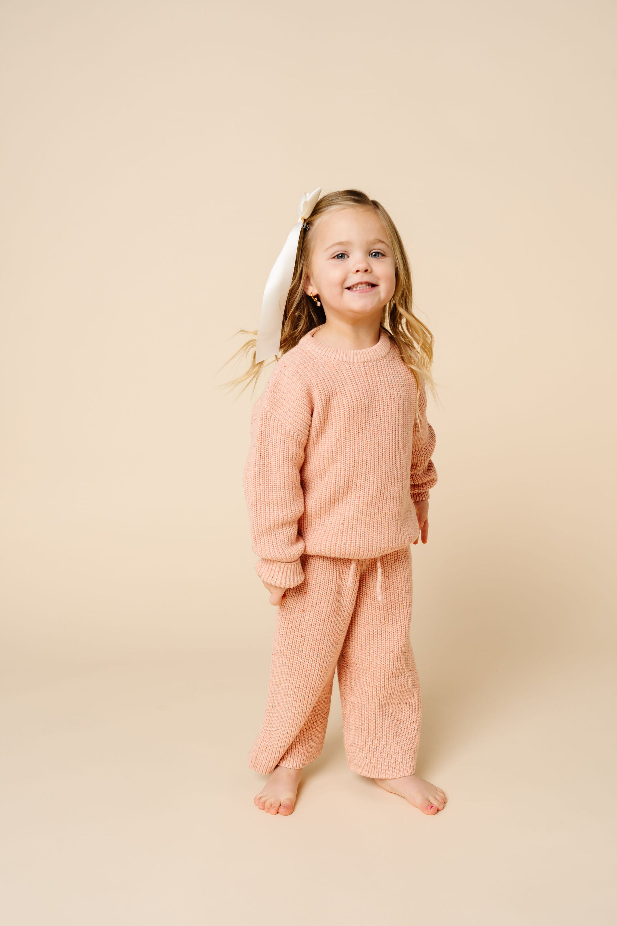 Knit Chunky Wide Leg Pants - Petal Speckle