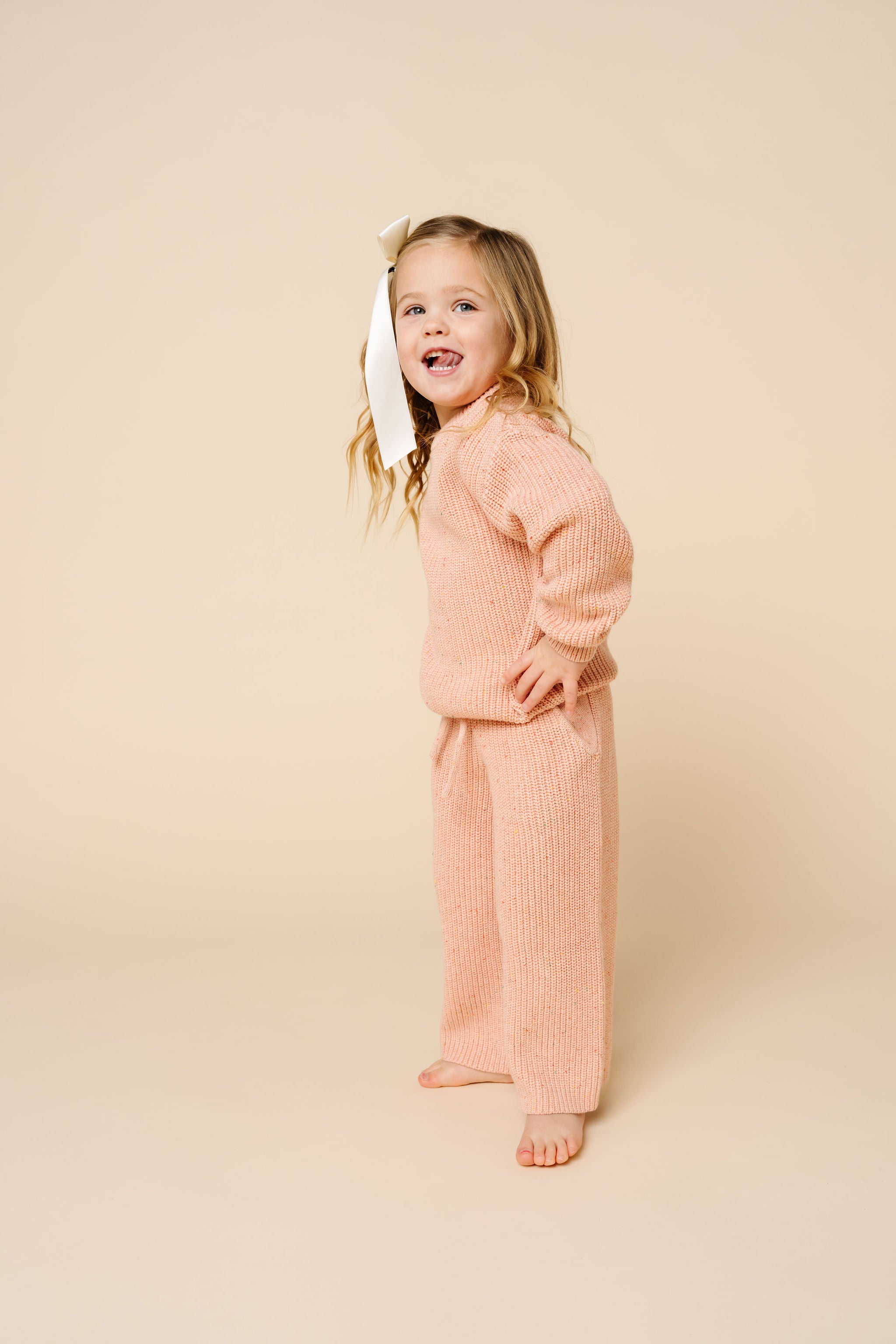 Knit Chunky Wide Leg Pants - Petal Speckle