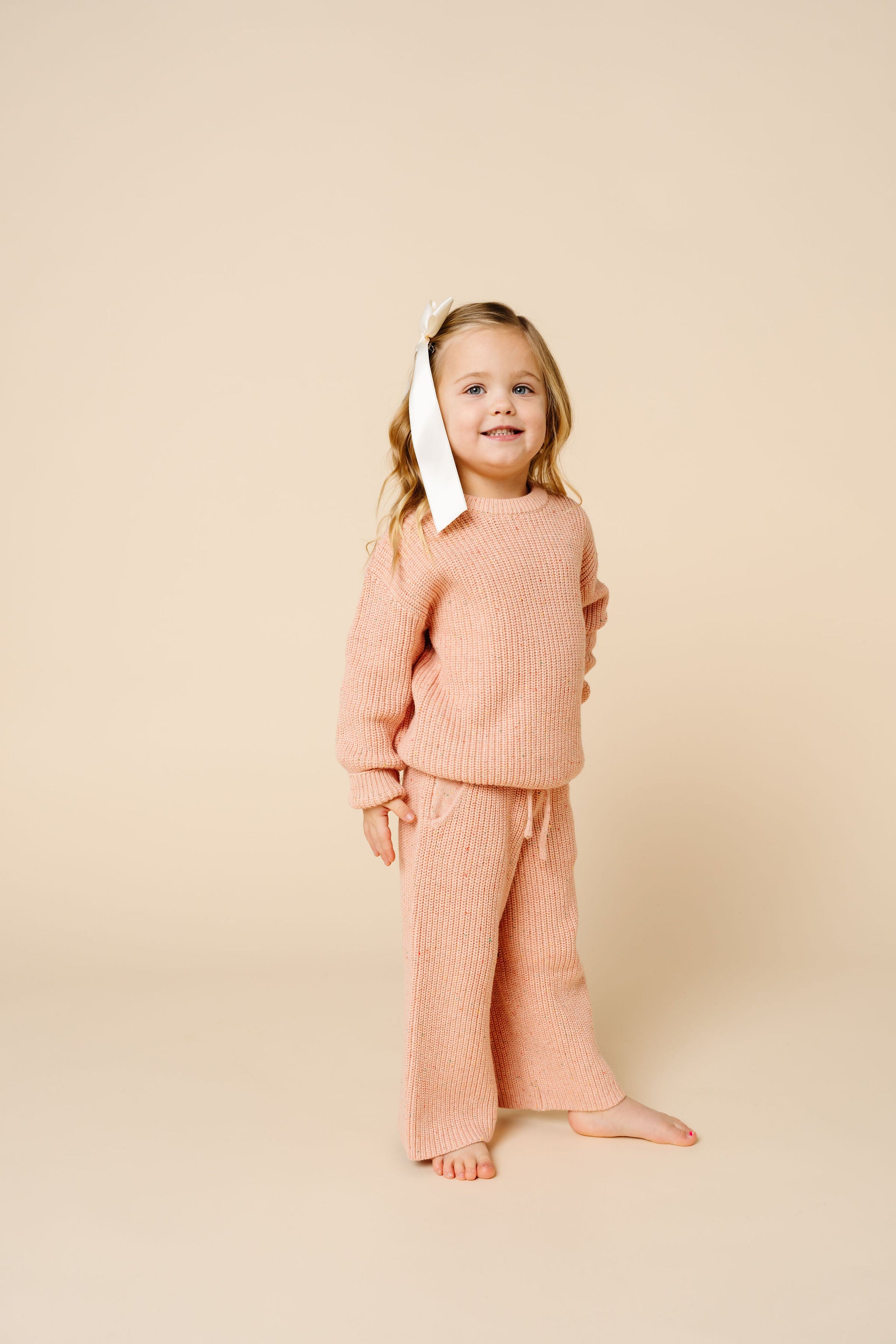 Knit Chunky Wide Leg Pants - Petal Speckle