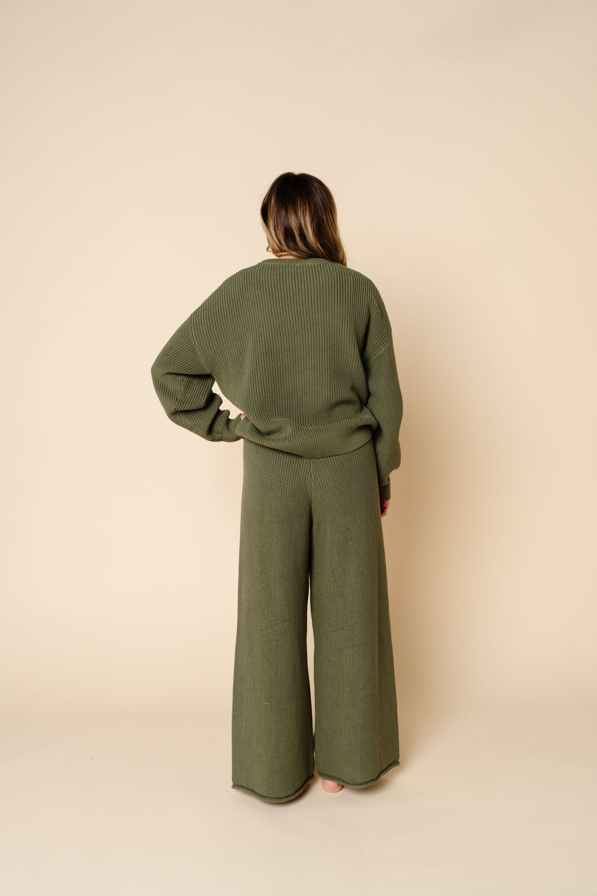 Knit Women's Chunky Wide Leg Pants - Olive