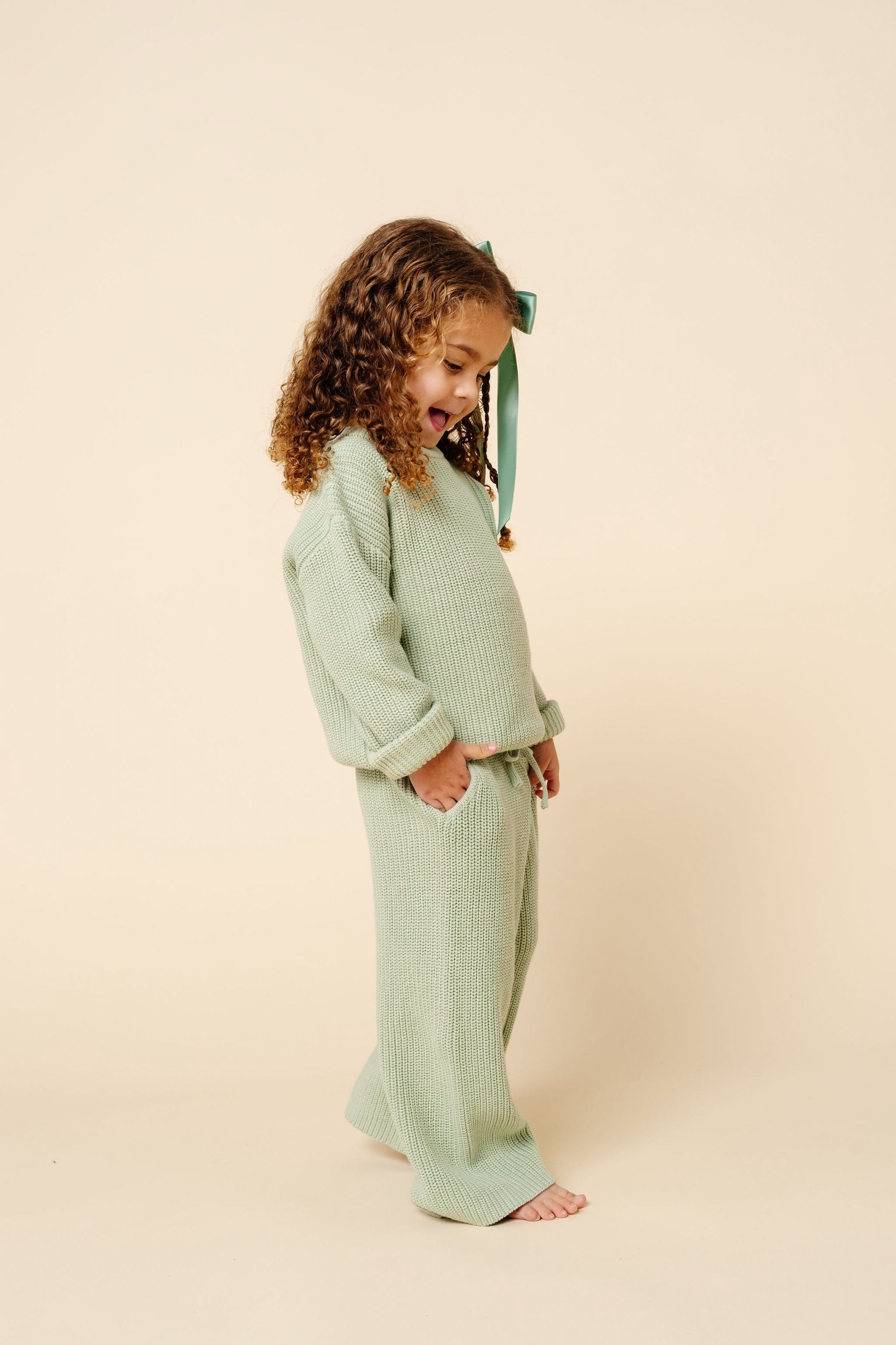 Knit Chunky Wide Leg Pants - Sage