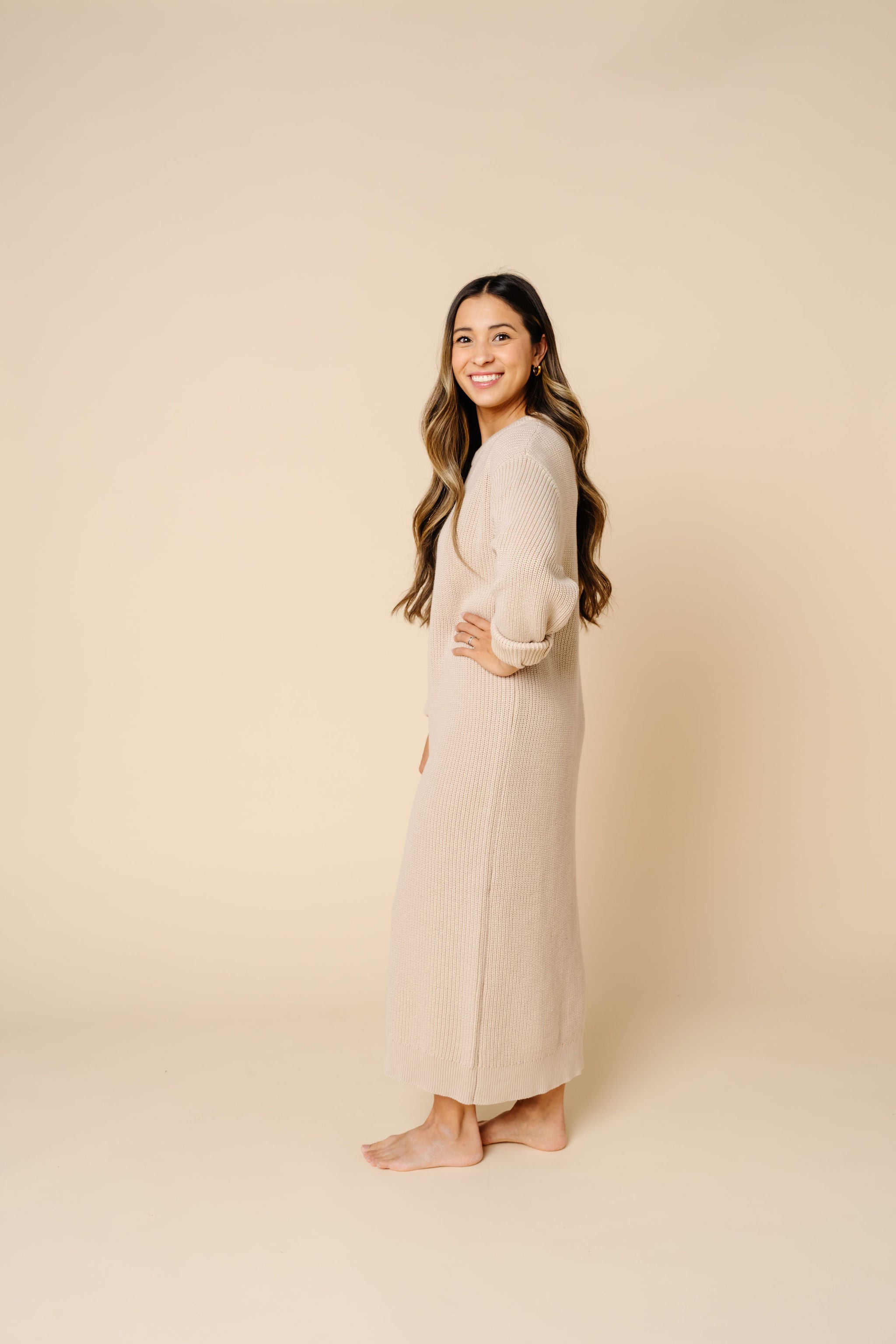 Knit Women's Sweater Maxi Dress - Tan