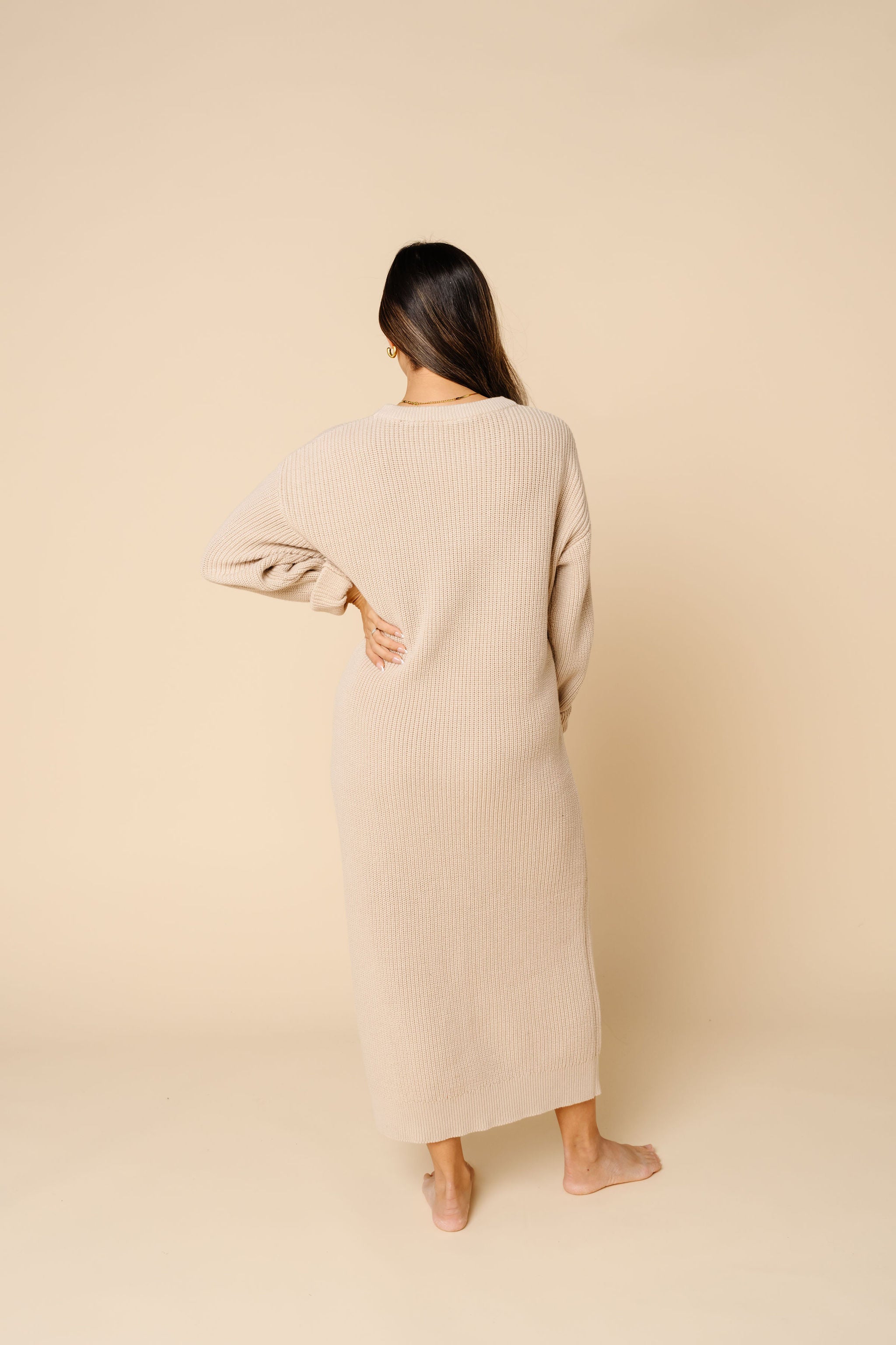 Knit Women's Sweater Maxi Dress - Tan